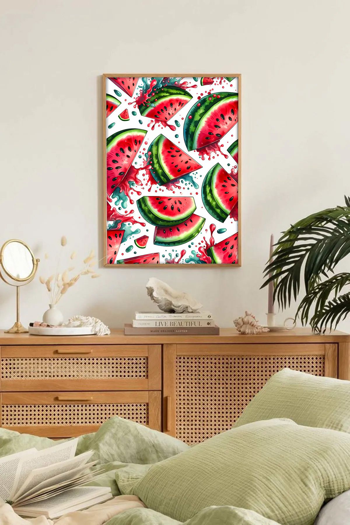 Dekorsiahome Tek Parça Ahşap Çerçeveli Oturma Odası Salon Mutfak Tablo TK0255