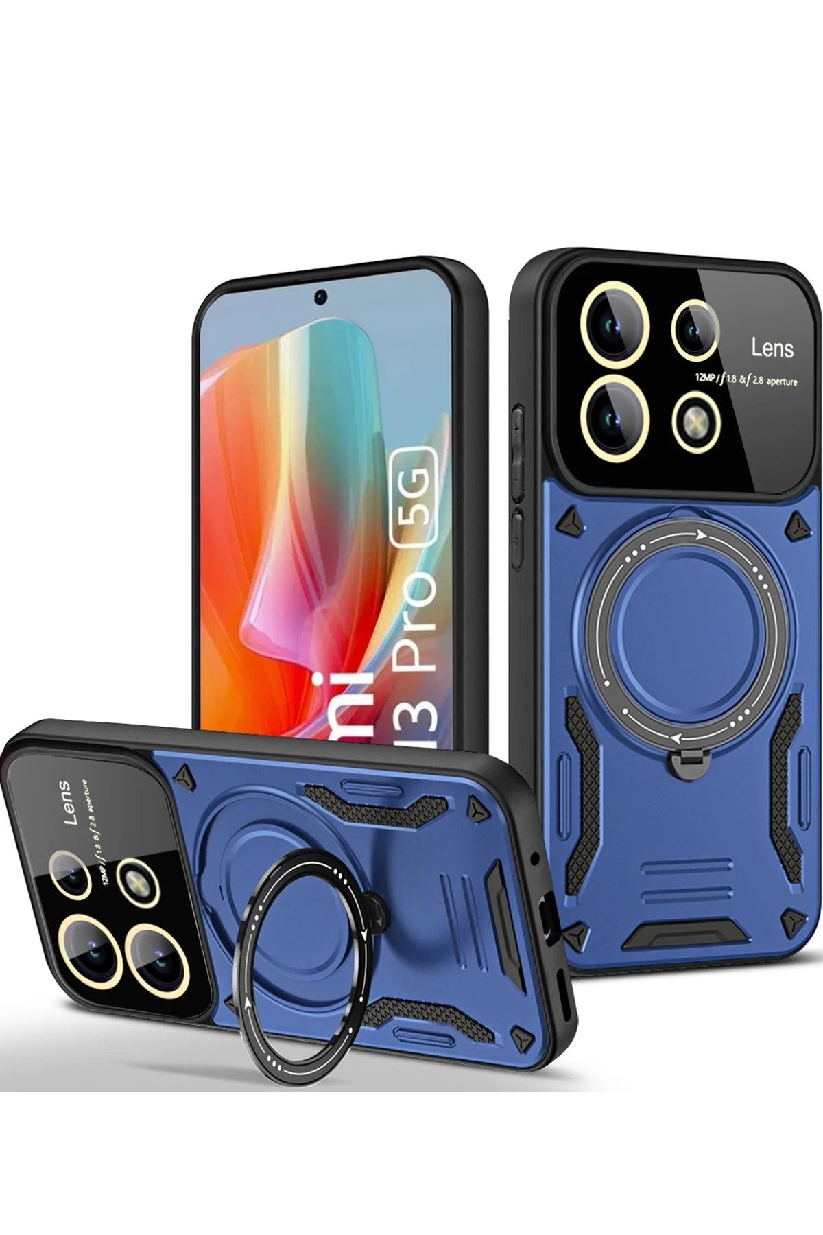 NewFace Xiaomi Redmi Note 13 Pro 4G Kılıf Joy Lens Standlı Kapak - Lacivert FERRG