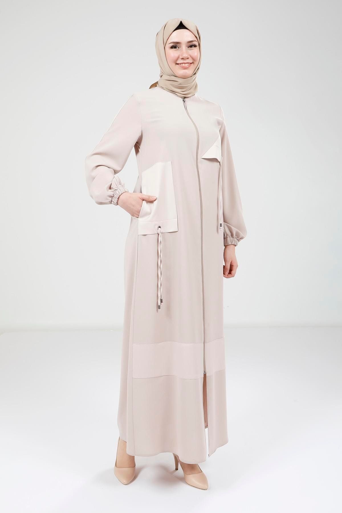 مانتو و عبای پوشیده زنانه BEIGE FERACE 9203 اورجینال Beyza