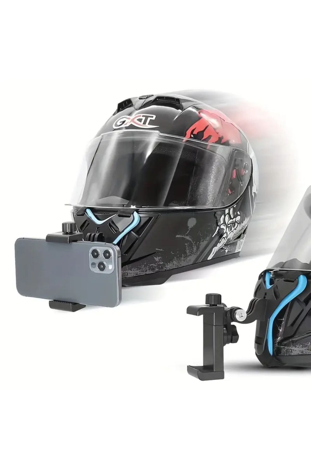 Nactumu Motosiklet Kaskı için Ayarlanabilir Telefon ve GoPro Tutucu, Silikon Pedli Aksiyon Kamerası Braketi