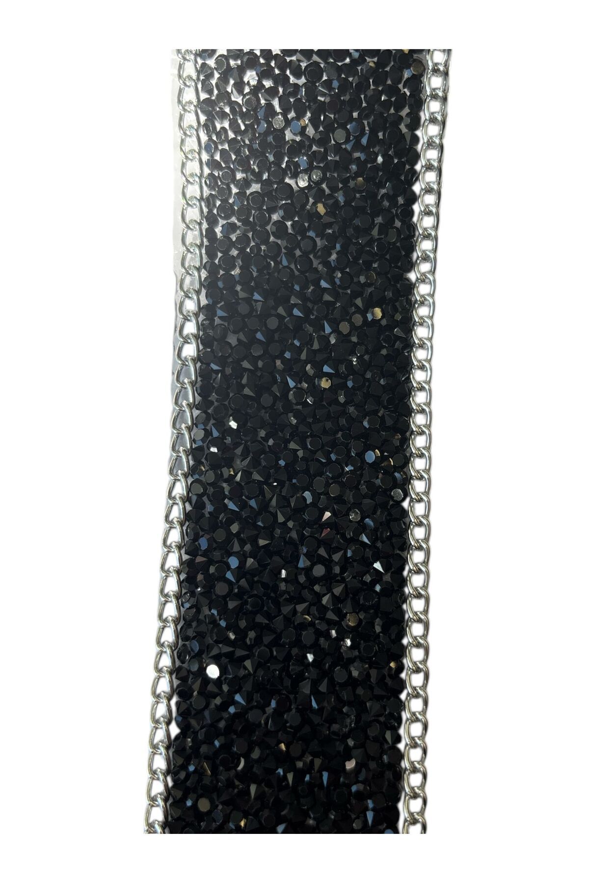 OZN AKSESUAR ütüyle yapışan zincirli taşlı şerit, yapışkanlı taşlı şerit abiye taşlı şerit, 2 mt 4cm siyah