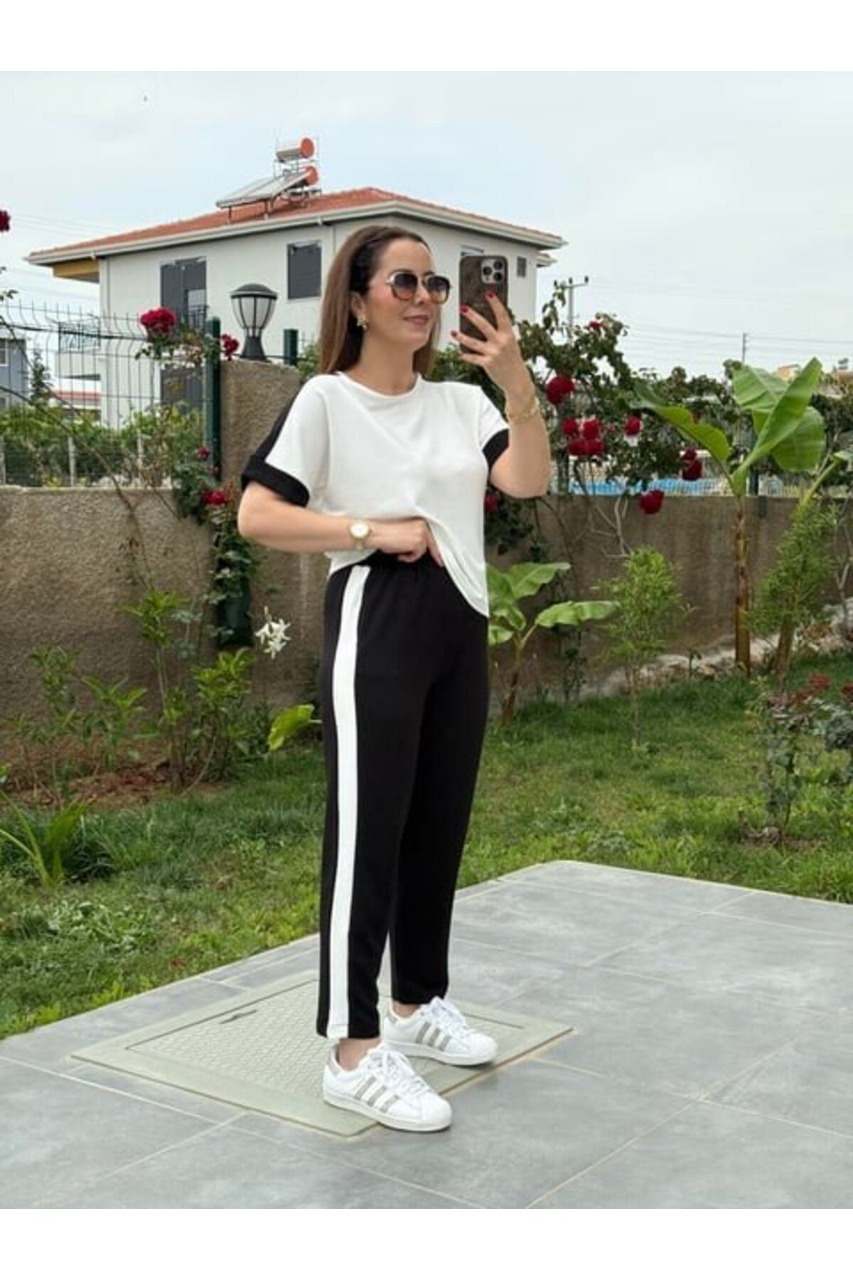 JANES Kadın Modal Dokulu Kumaş Yanı Şeritli Takım