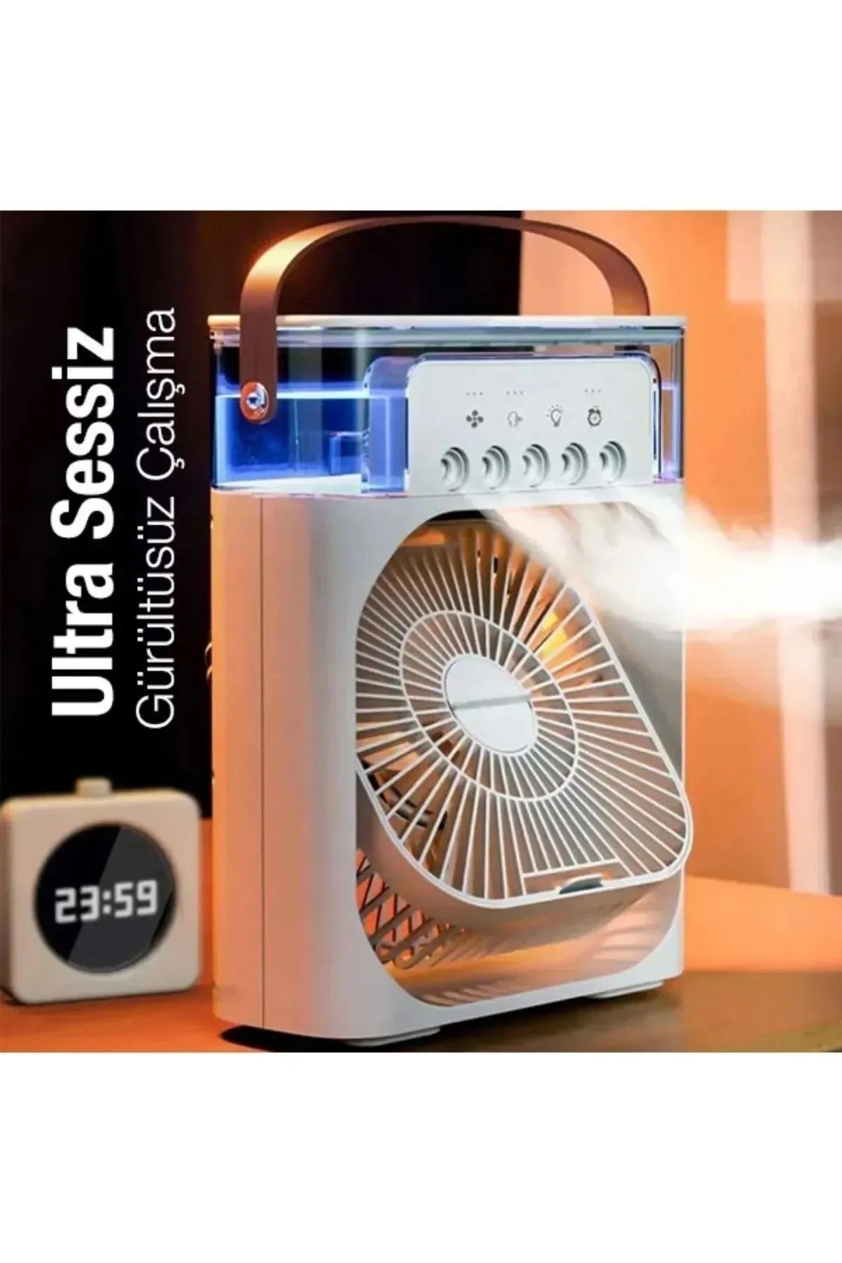 Enshall Işıklı 600ml 5 Spreyli Vantilatör Buzlu Buharlı Mini Klima Mini Fan