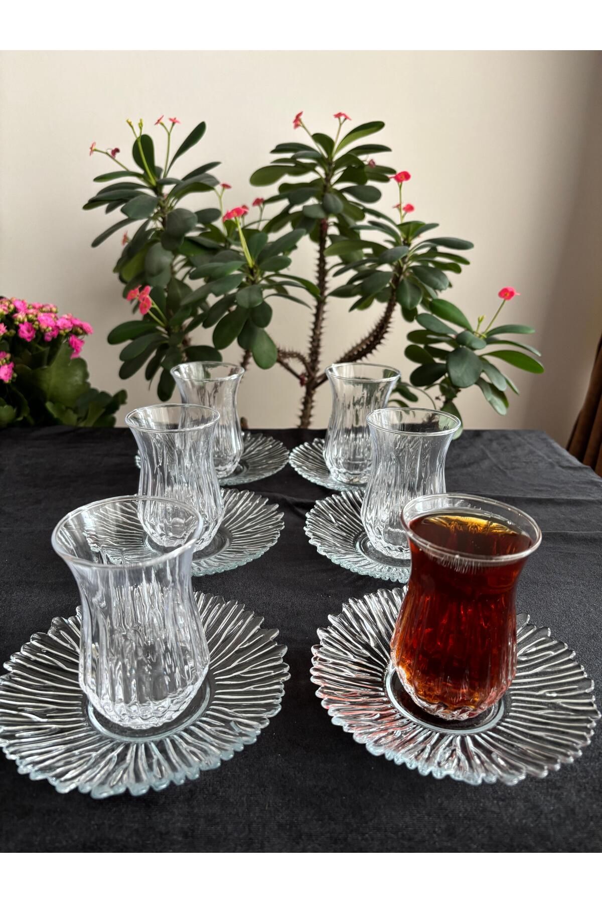 DİBA AVM ŞIK TASARIM 150 ML ÇAY BARDAĞI ÇAY TABAĞI 6 KİŞİLİK 12 PARÇA