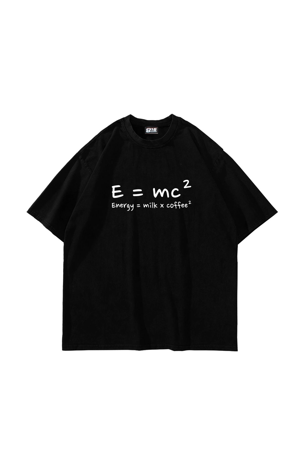 Bak Moda E=mc2 Baskılı Oversize Unisex Siyah Tshirt