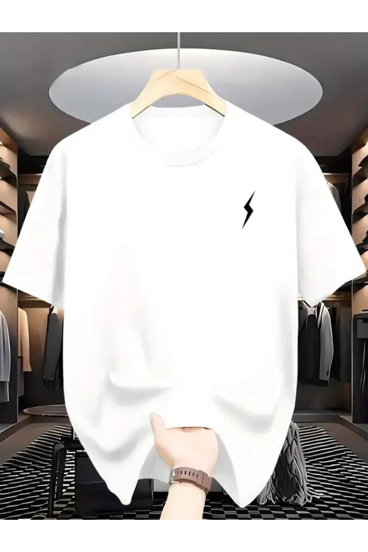 TekTarzz Unisex Şimşek Baskılı Erkek Tshirt