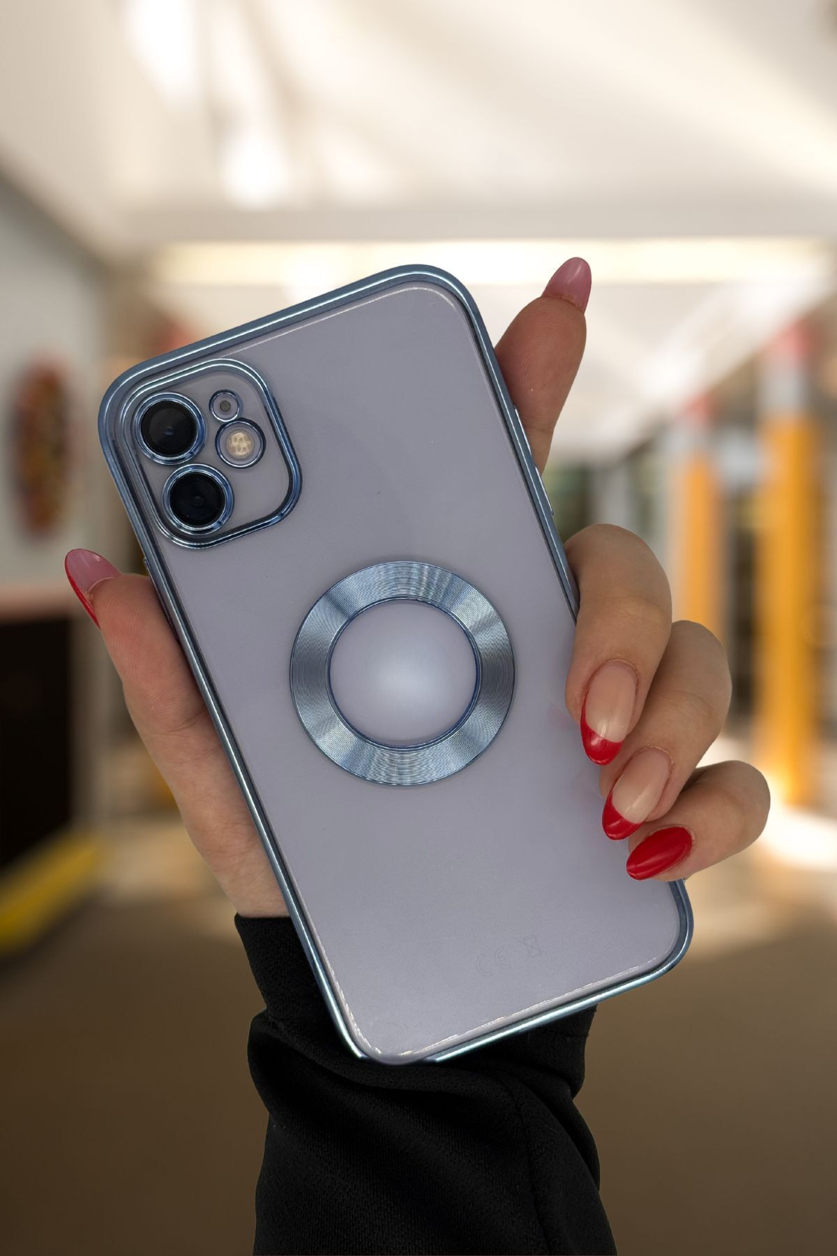 PSGT apple ( Iphone 11 ) Uyumlu Kılıf Logo Yeri Açık Metalik Kılıf Şeffaf Silikon