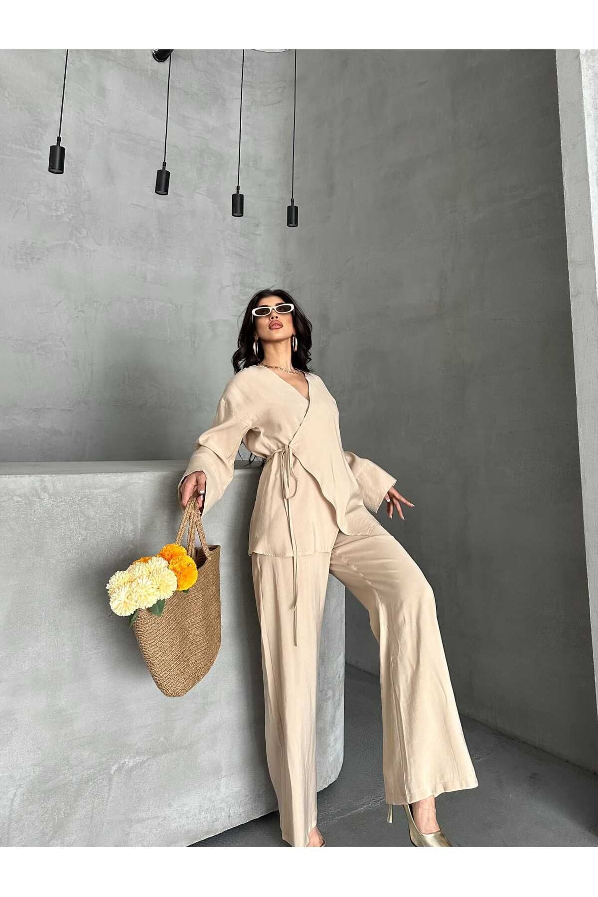 Moda İkra önden bağlamalı kimono takım