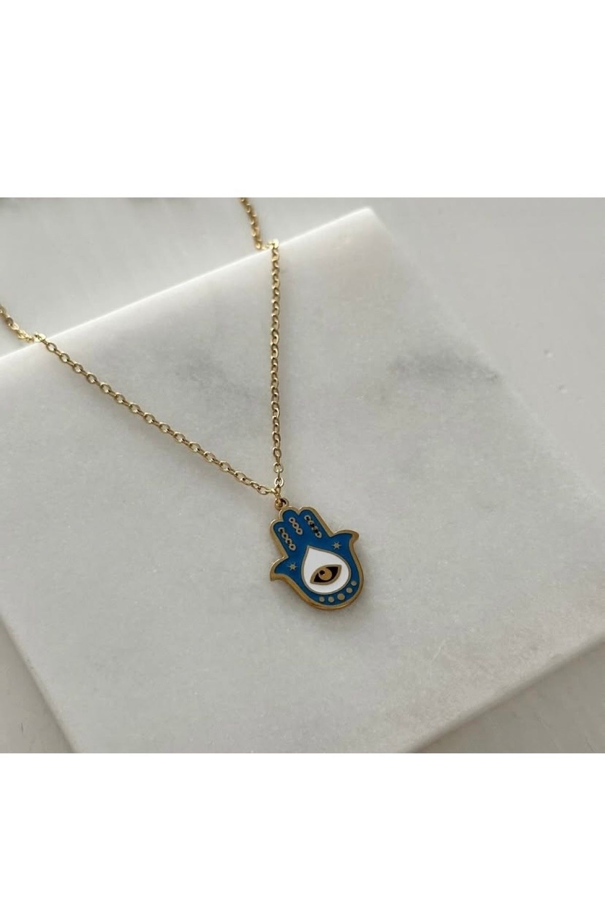 gaila design Mavi Çelik Hamsa Kolye
