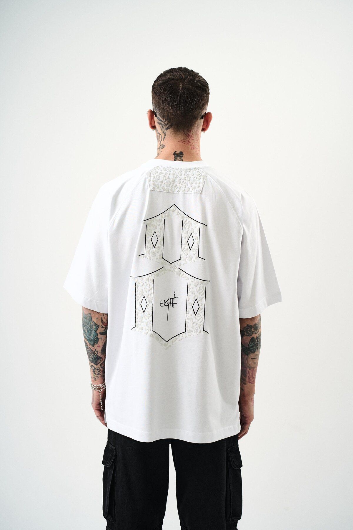 Respire Erkek Eight Baskılı Oversize T-Shirt Beyaz