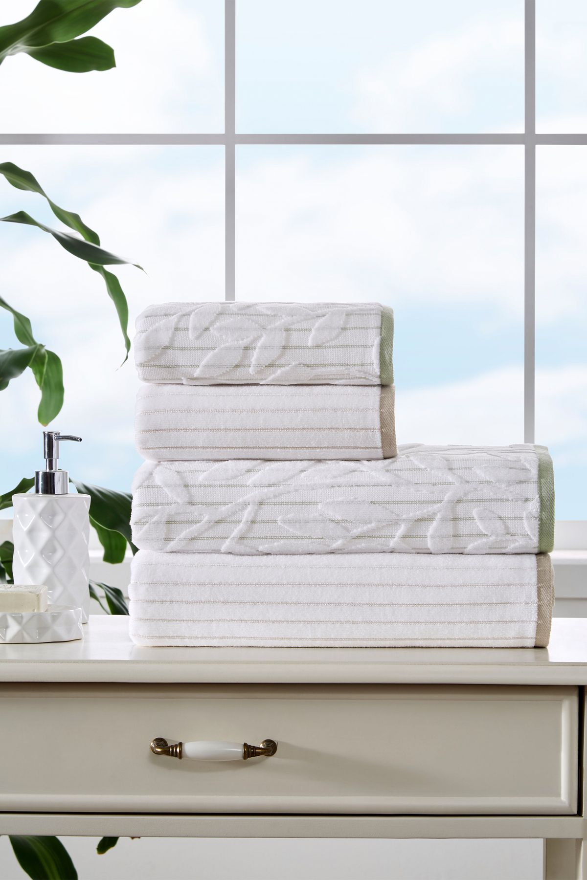Özdilek Özdilek Leaf Stripe Kadife Havlu Seti