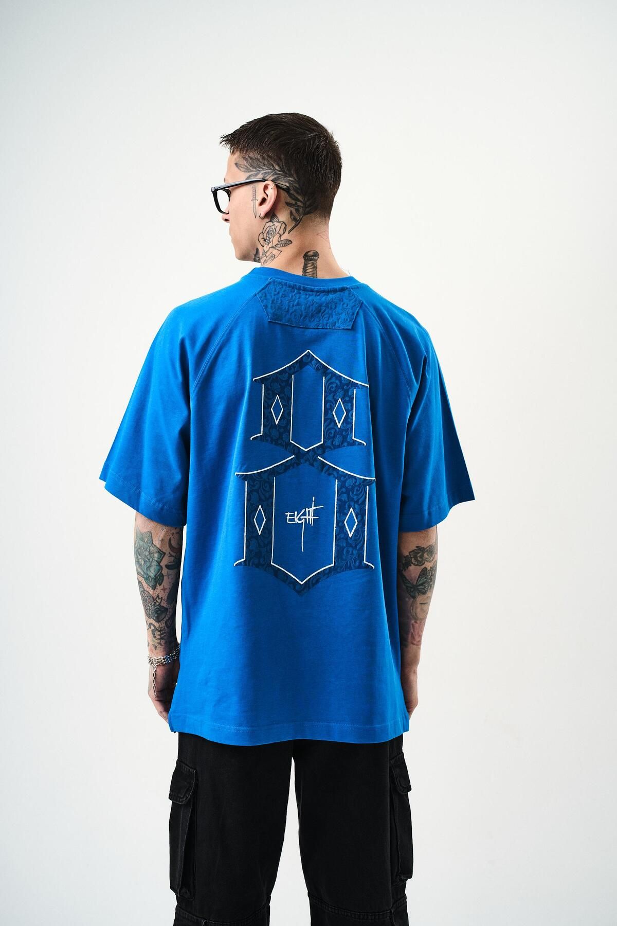 Respire Erkek Eight Baskılı Oversize T-Shirt Mavi
