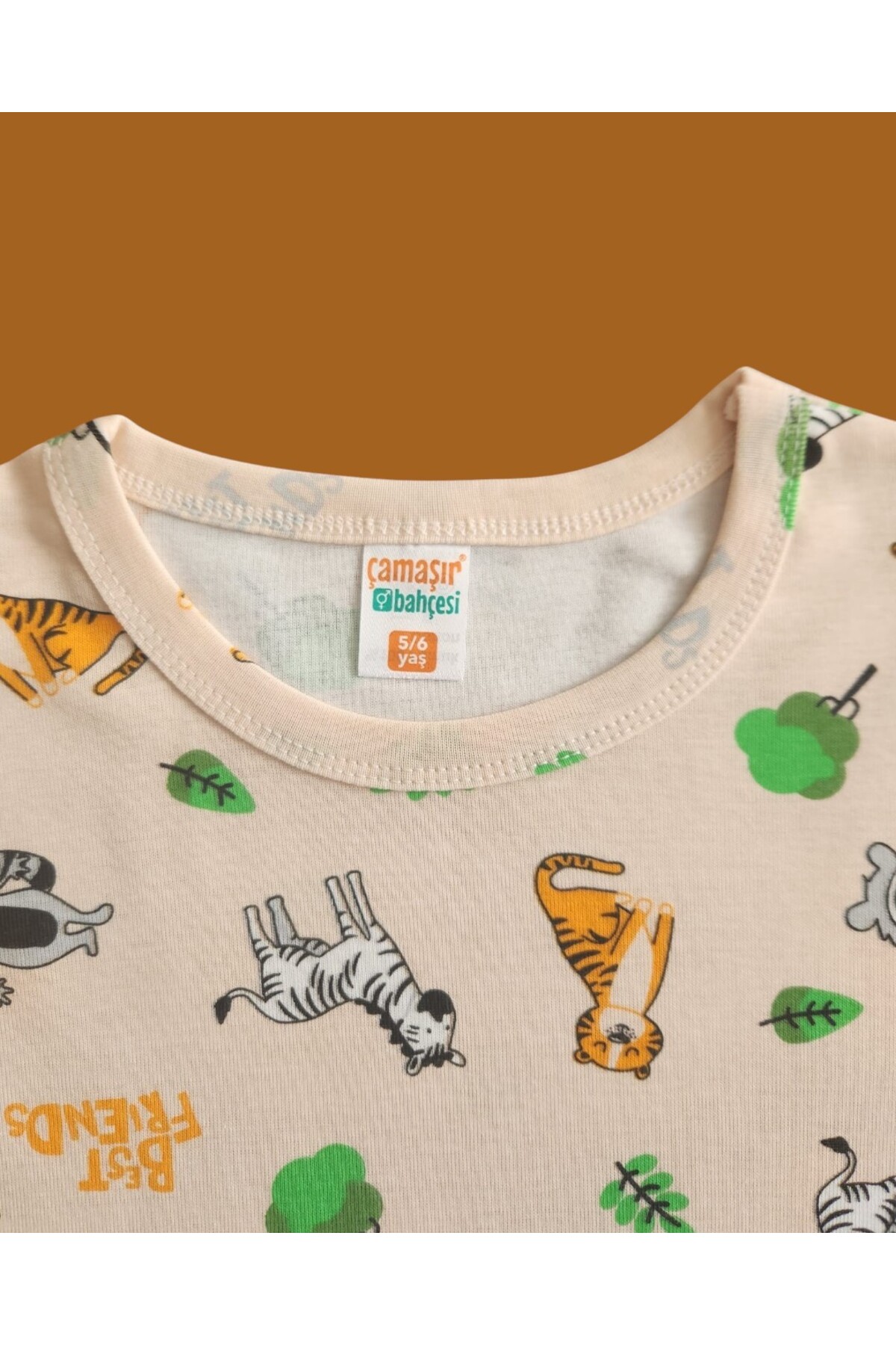 çamaşır bahçesi kendinize iyi bakın Kısa Kollu Desenli Çocuk Pijama Takım #baskılıçocukpijamatakım #kaplandesenlipijama #çamaşırbahçesi fotoğrafı 5 (önizleme)