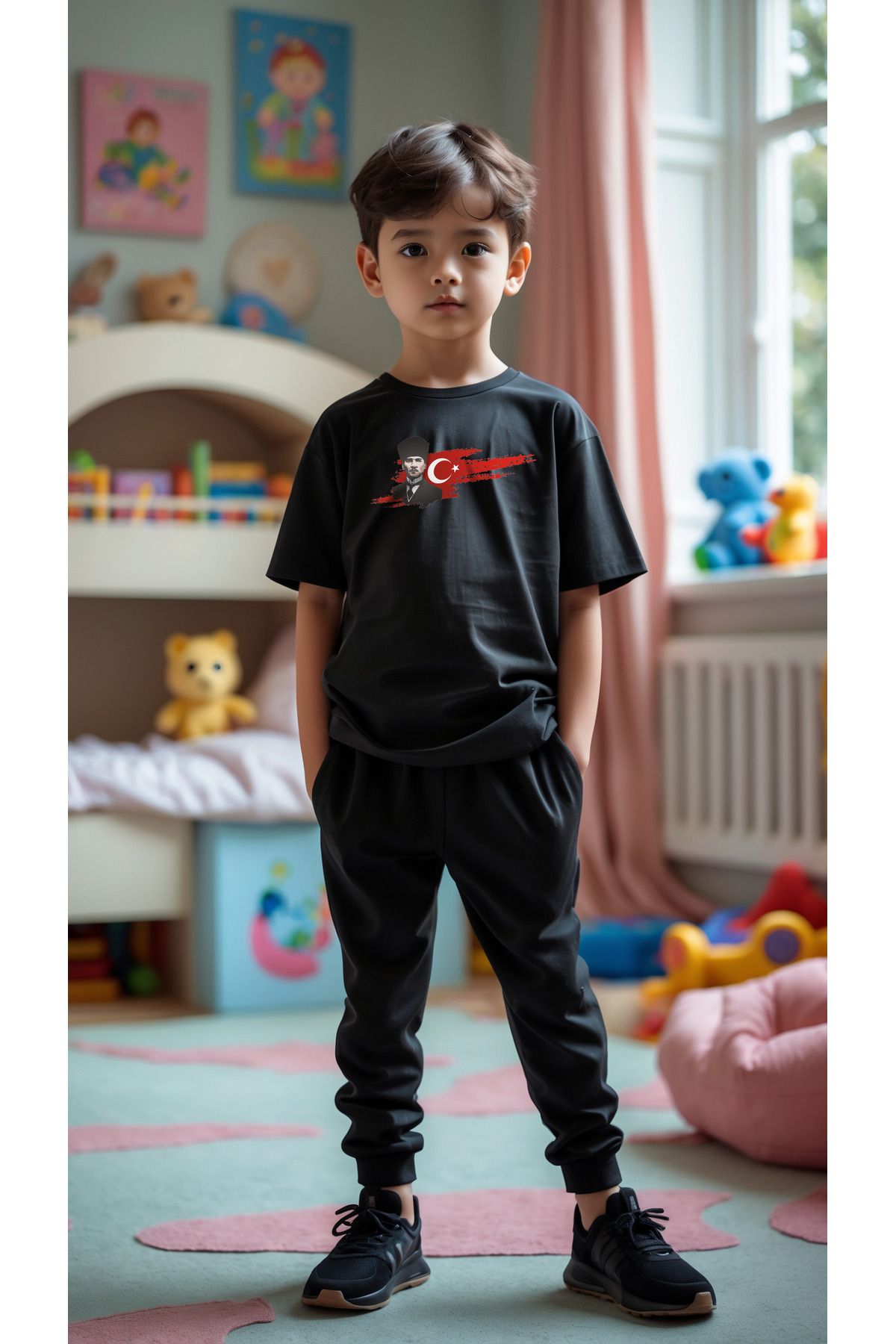 uyguntarz Çocuk Atatürk Tasarım Basklı Tshirt Eşofman Takımı