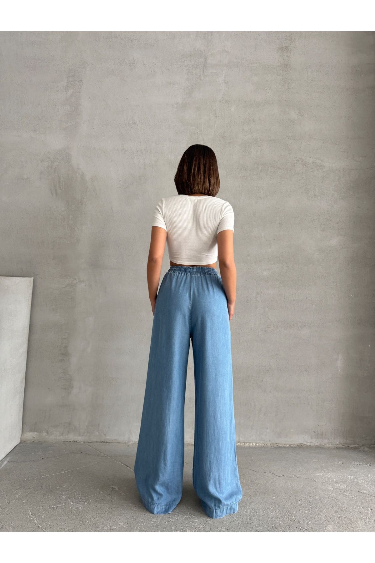Miss Prova Bel Bağlama Detaylı Çift Cepli Mavi Salaş Denim Pantolon MISSPNT8985