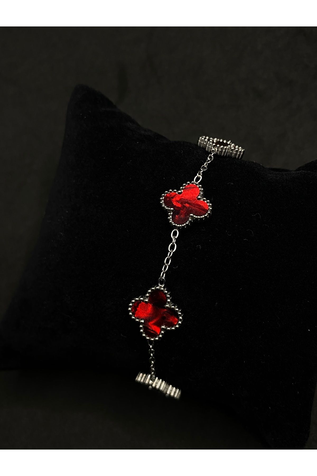 Jiji Jewelery Van Cleef Yonca Model Çift Taraflı Mineli Paslanmaz Çelik Bileklik 17 cm / ek çıkarılabilir 5 cm