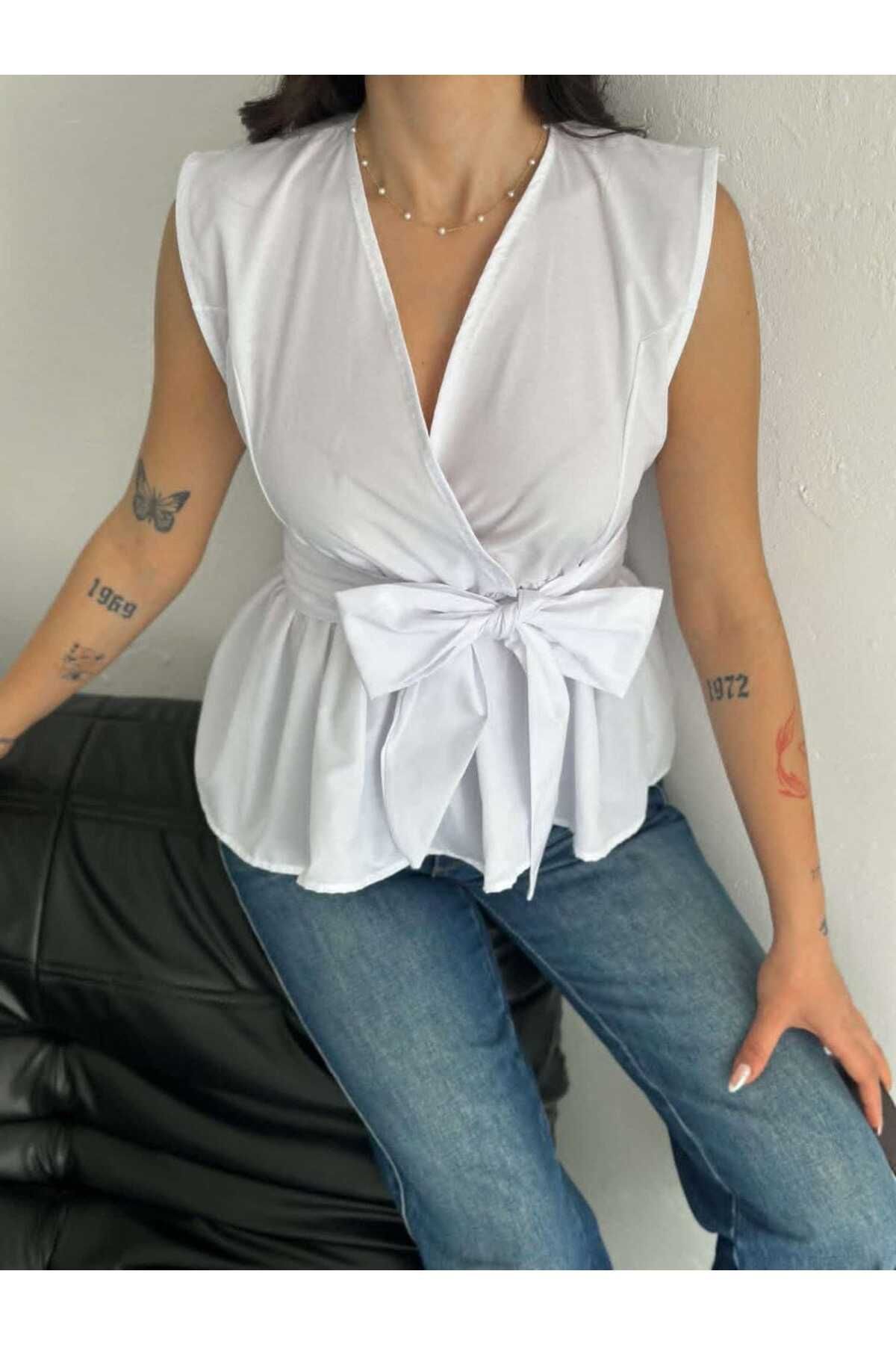 YAKAMOZ34BUTİK BEL LASTİK KUŞAKLI KRUVAZE GÖMLEK
