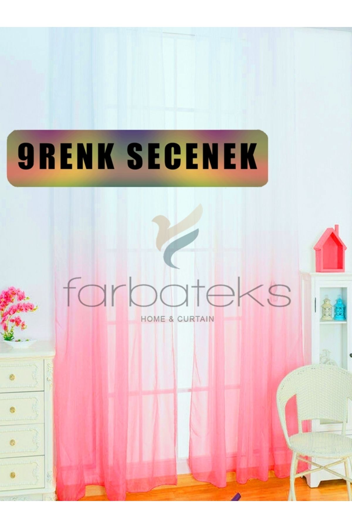 farbateks Fusya Pembe Tül Degrade Geçişli Tül 2kat Pileli Perde
