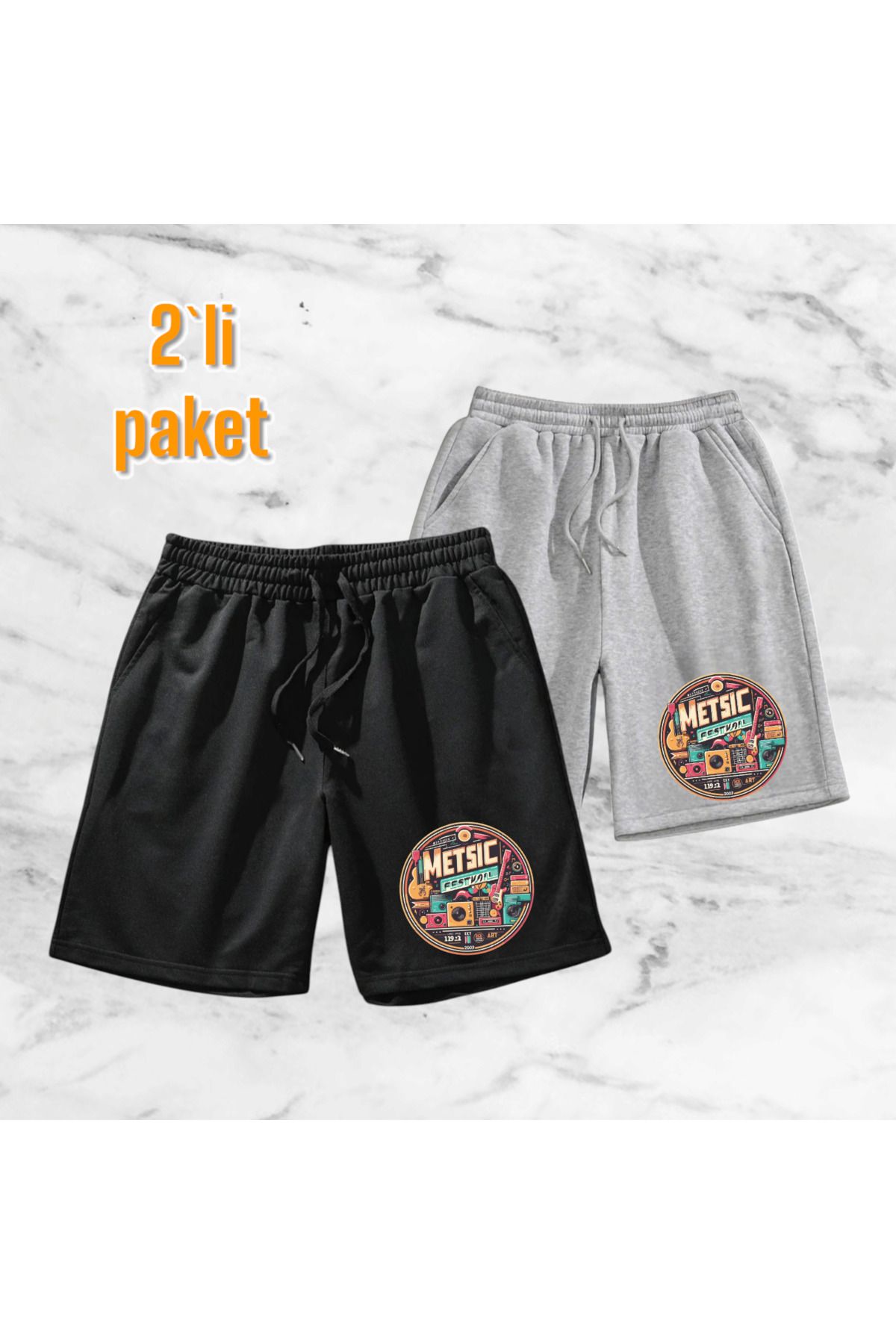 belean 2'li Baskılı Regular Unisex Şort Ter Tutmaz Yazlık Tüylenme Yapmaz