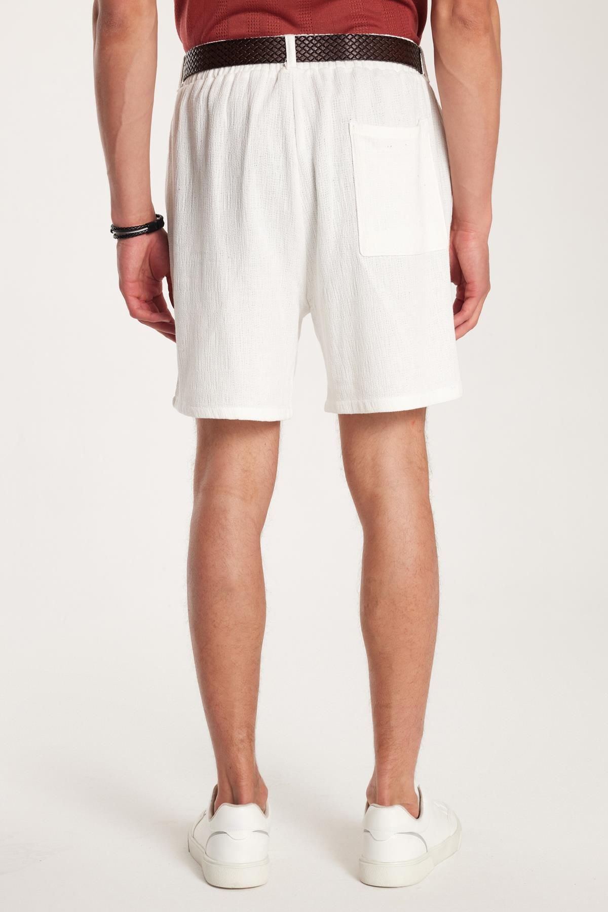 Tudors-Men's Regular Relaxed Fit Ecru Bermuda Shorts with Elastic Waistband and Drawstring Side Pockets 6