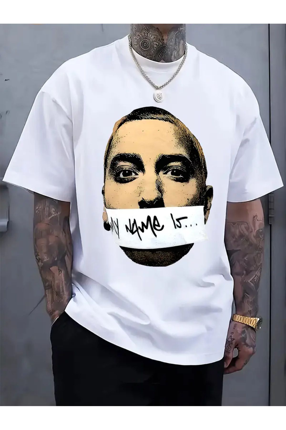 AEMİ Unisex Baskılı Oversize Bisiklet Yaka T-shirt