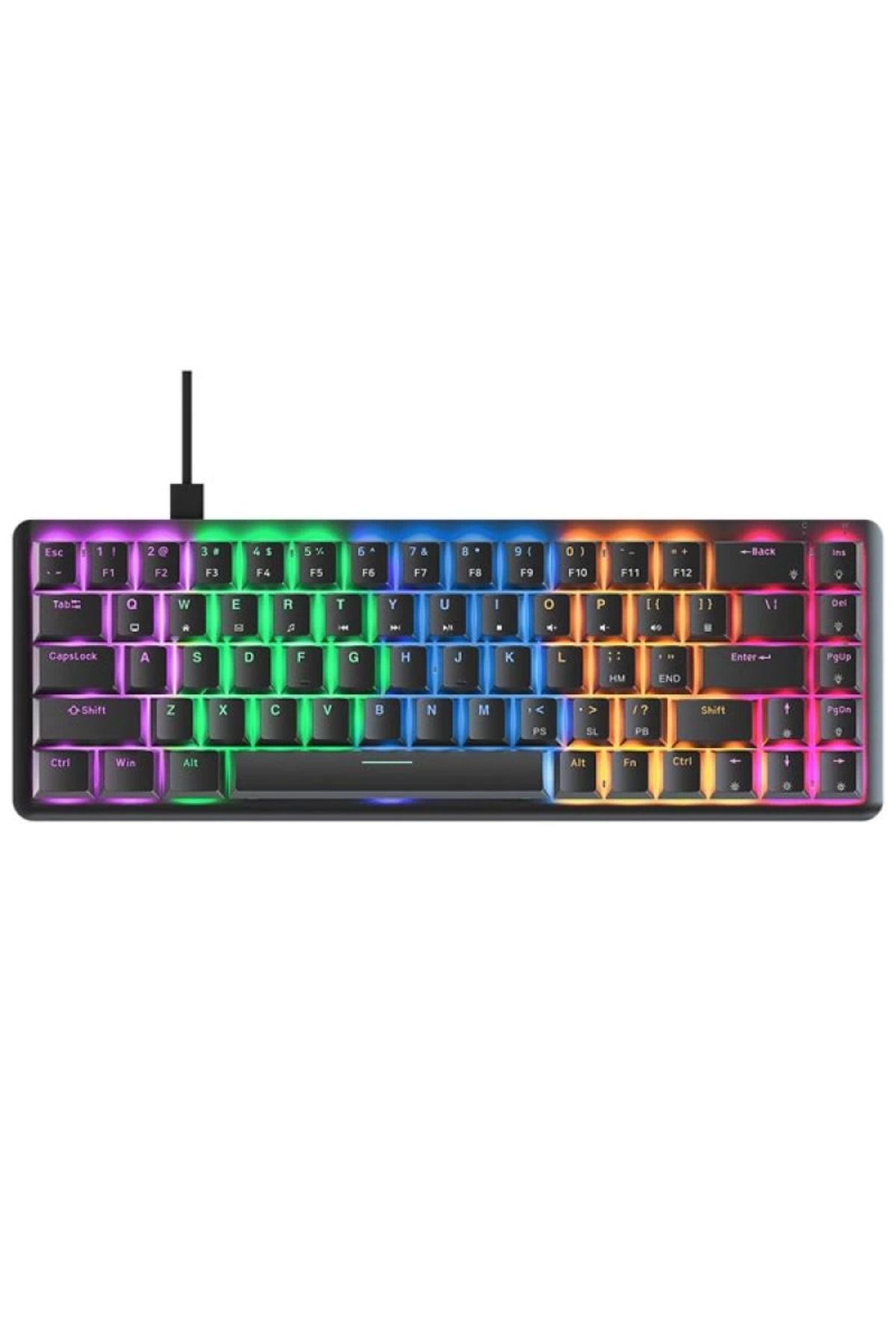 hayalimsah Rampage REBEL Siyah Low Profile BLUE SWITCH Mekanik Gaming Oyuncu Klavye US Layout Rainbow