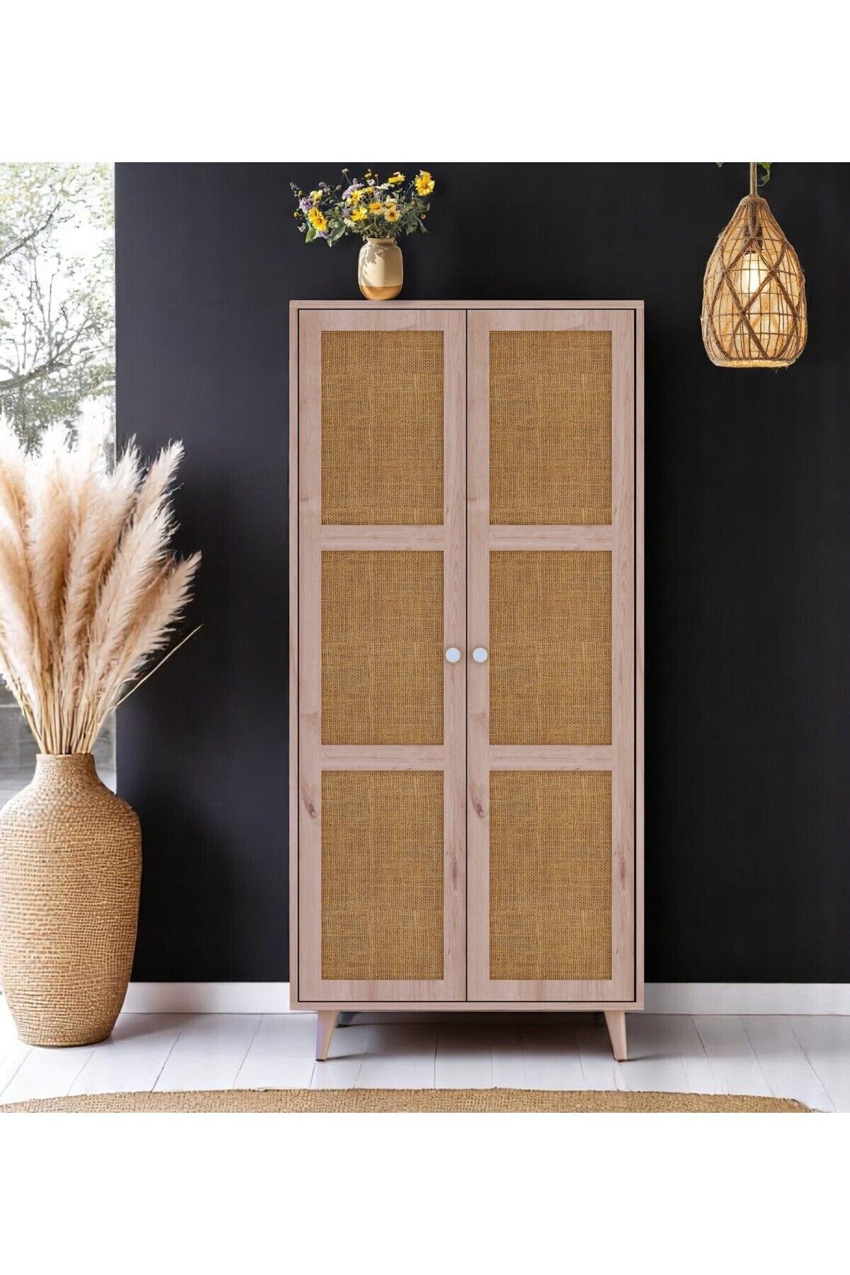 FLORADESİGN Bali Bohem Jüt Gardırop /elbise Dolabı Iki Kapaklı Dolap / Çok Amaçlı Dolap Mdf Jüt Kapaklı