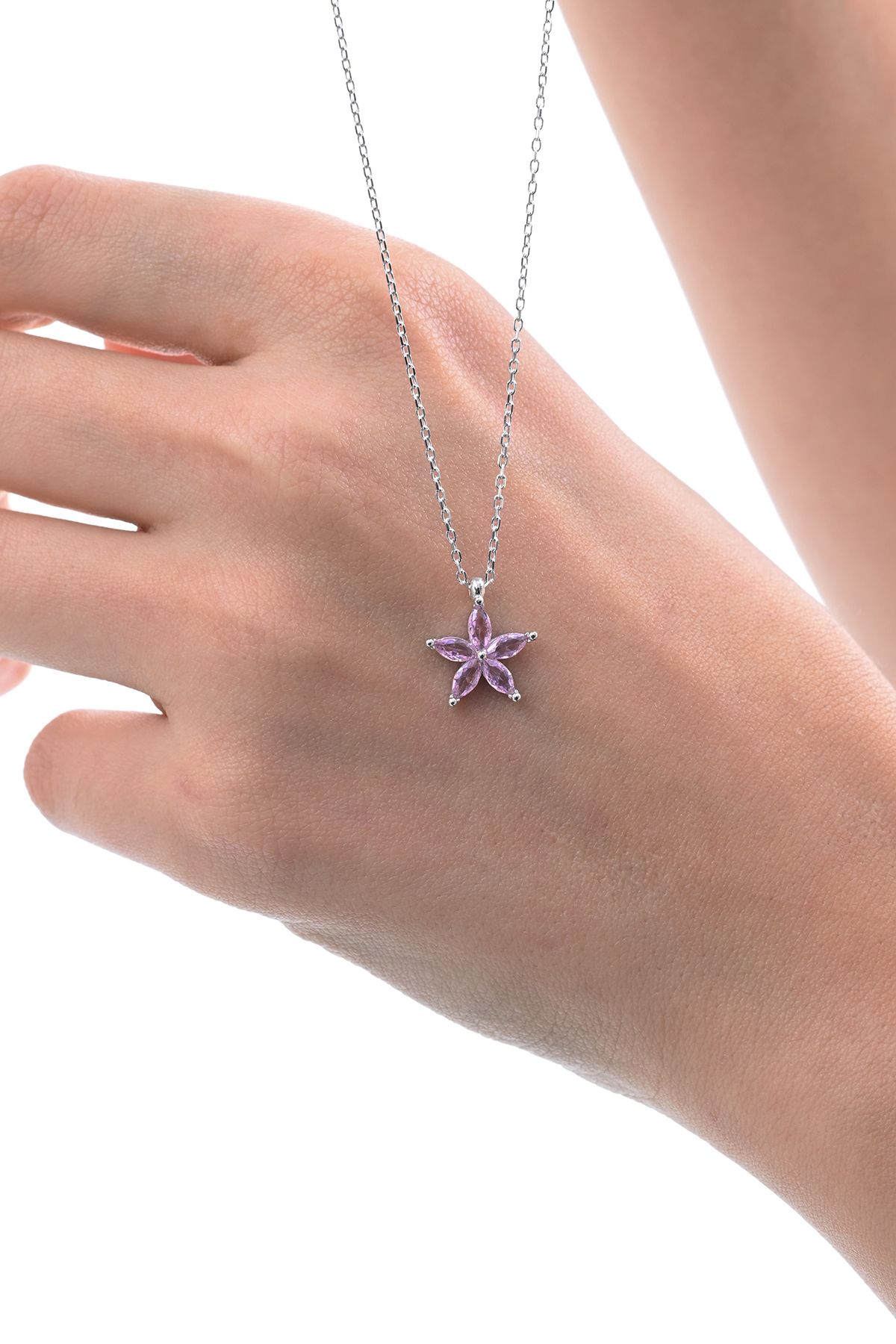 jingle bells Lotus Çiçeği 925 Ayar Gümüş Kolye Pembe Zirkon Taşlı Rodyum