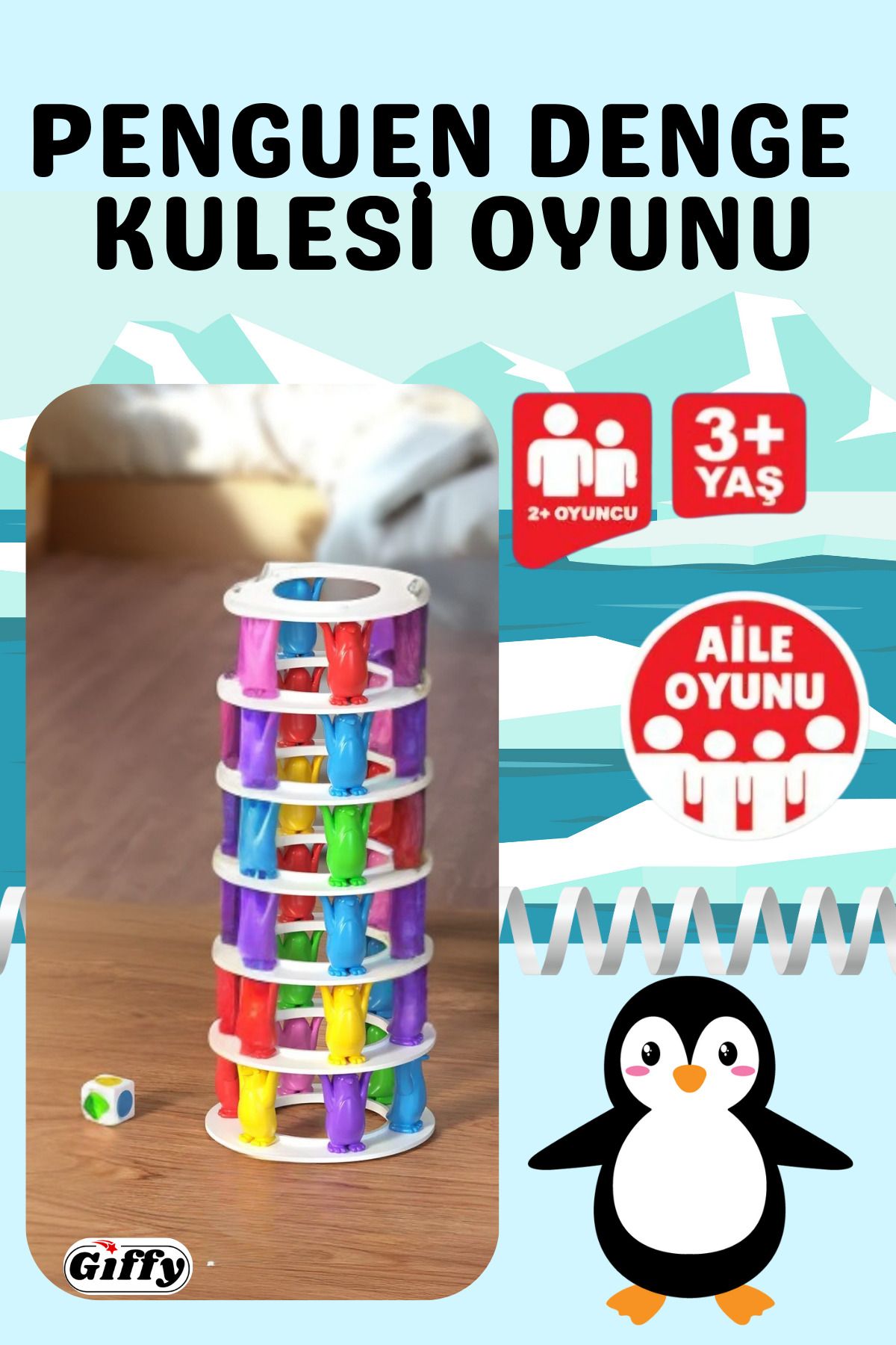 giffy Penguen Denge Oyunu Eğitici Öğretici Denge Oyunu Penguen Kulesi 44 Parça Aile Aktivite Kutu Oyunu