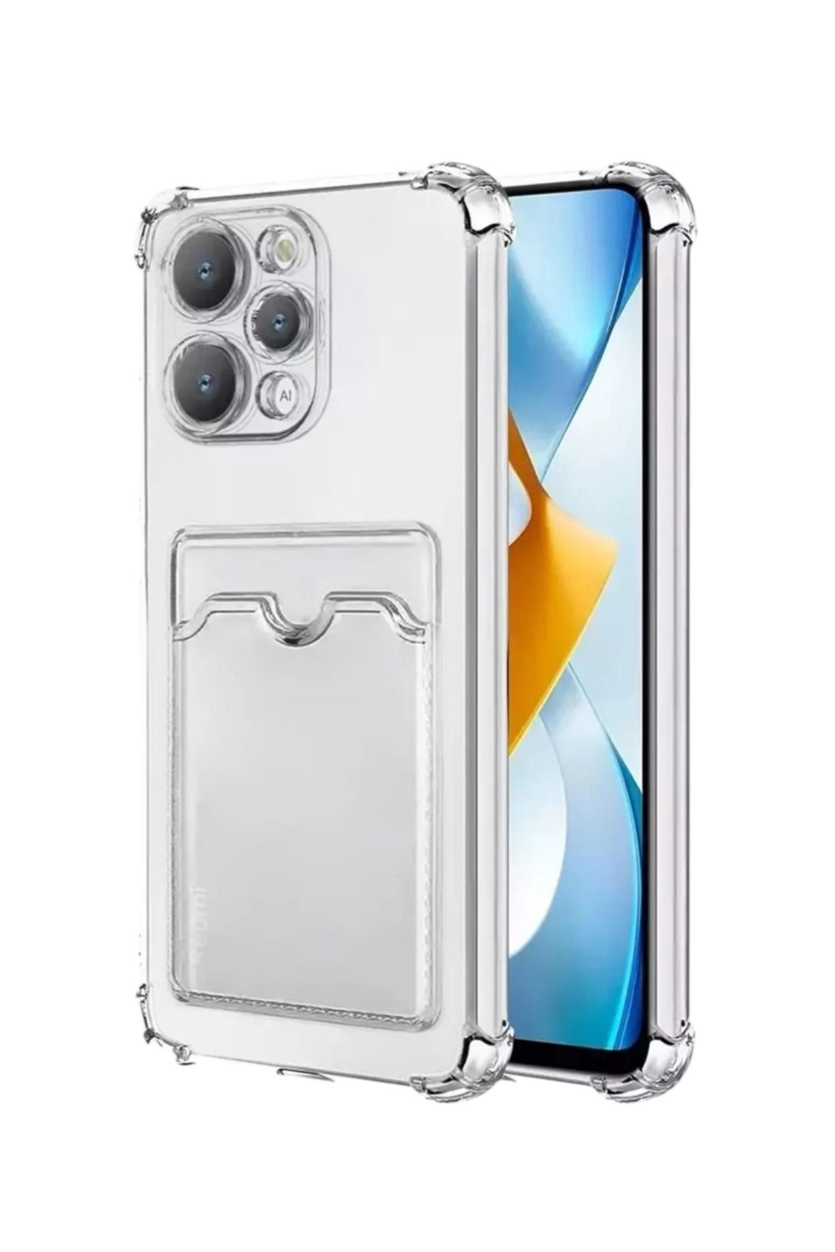 KILIF HOUSE Xiaomi Redmi 12 4G Uyumlu Kamera ve Köşe Korumalı Darbe Emici Şeffaf Kartlıklı Kılıf