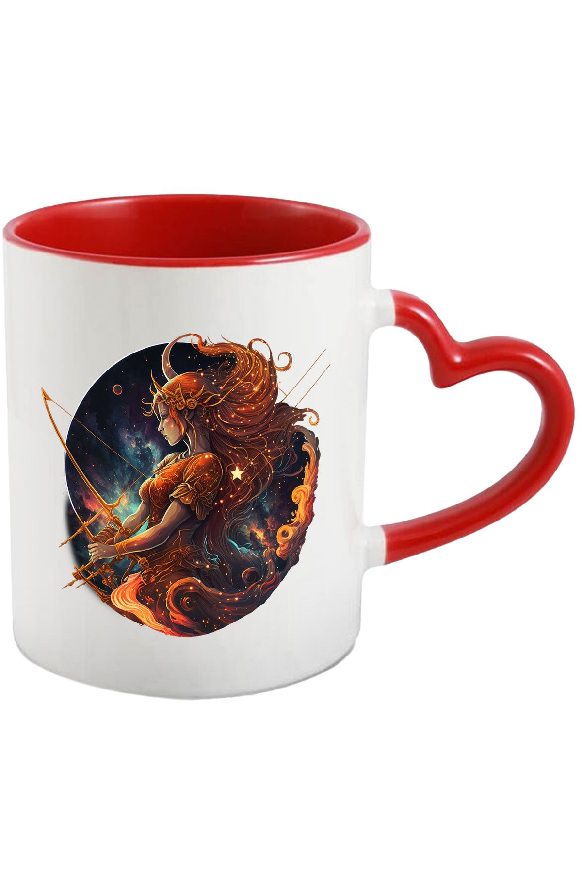 StoryGift Romania Cana Cu O Femeie Care Are Un Arc Cu Sageti | Zodia Sagetator | Astrologie | Cerc, Cu Maner Inim Stg - One Size