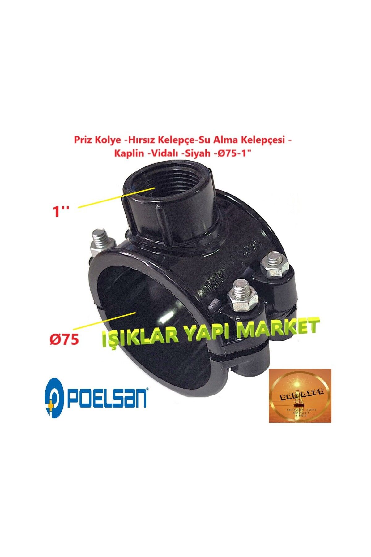ece life Priz Kolye -Hırsız Kelepçe-Su Alma Kelepçesi -Kaplin -Vidalı -Siyah -Ø75-1"