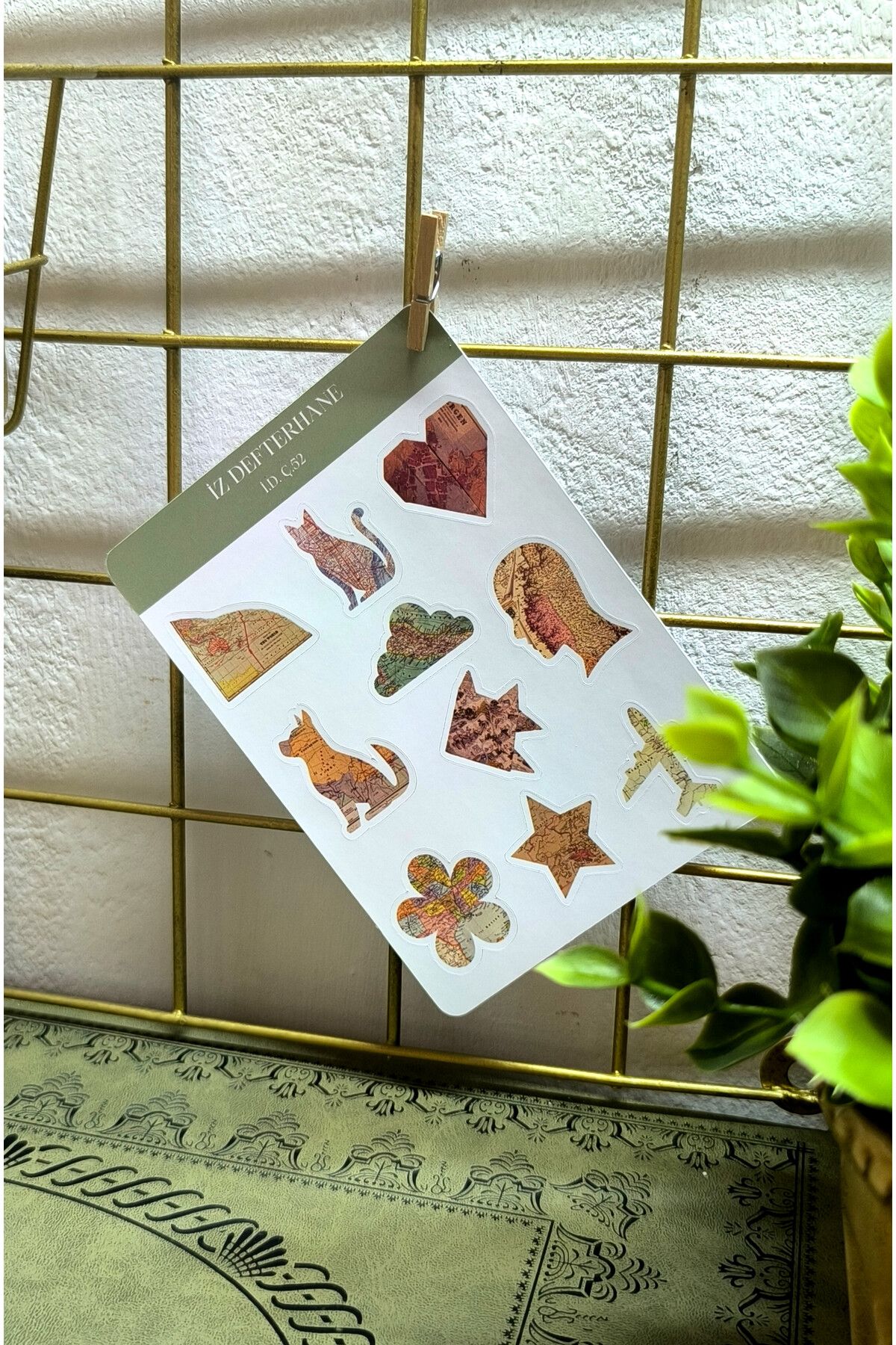 İZ DEFTERHANE Harita Desenli Çıkartma Sticker ( Defter, ajanda ve planlayıcılar için uygundur)