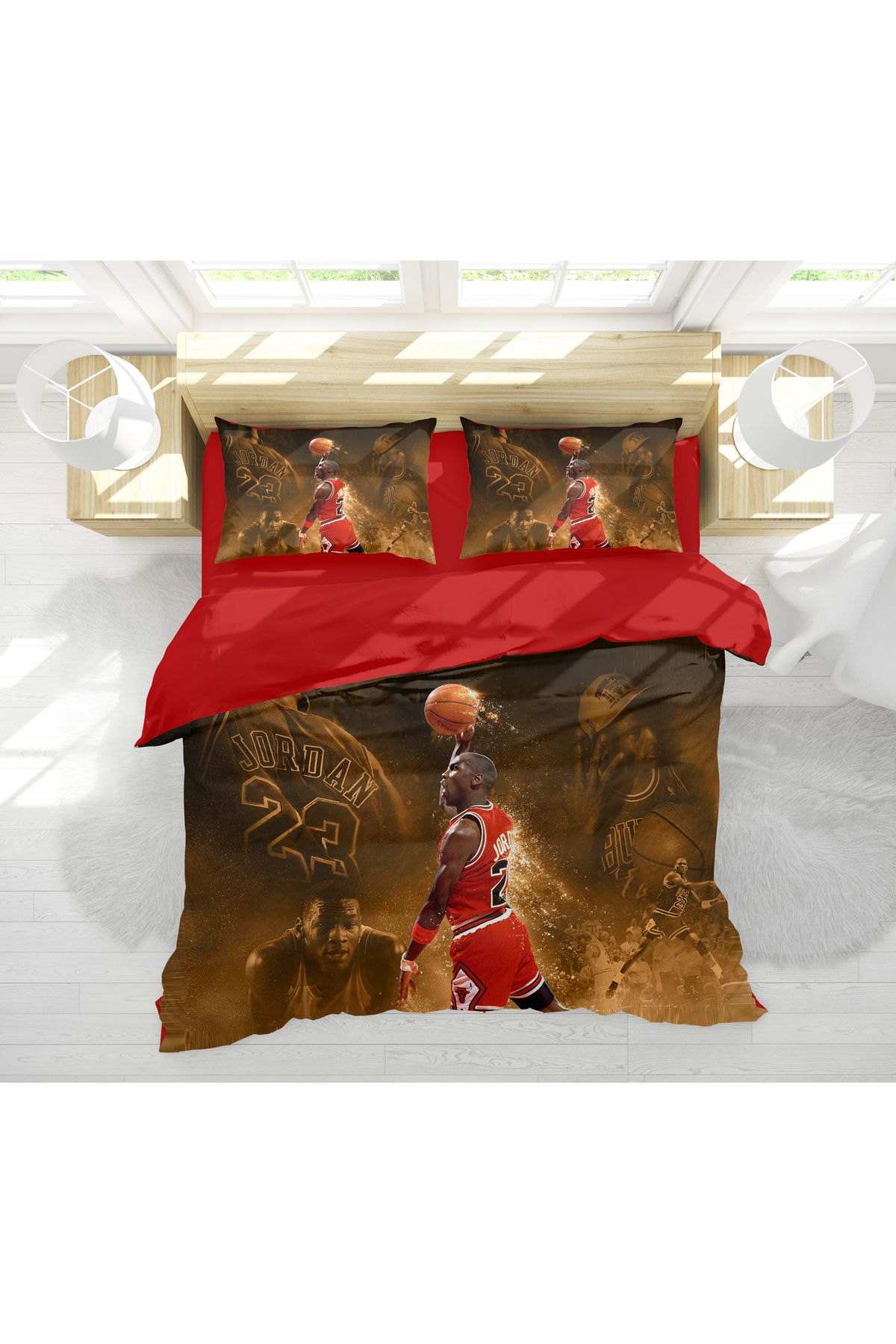 Erays Home Basketbol Michael Jardan 3D Dijital Baskılı Çift Kişilik Nevresim Takımı Erkek Nevresim