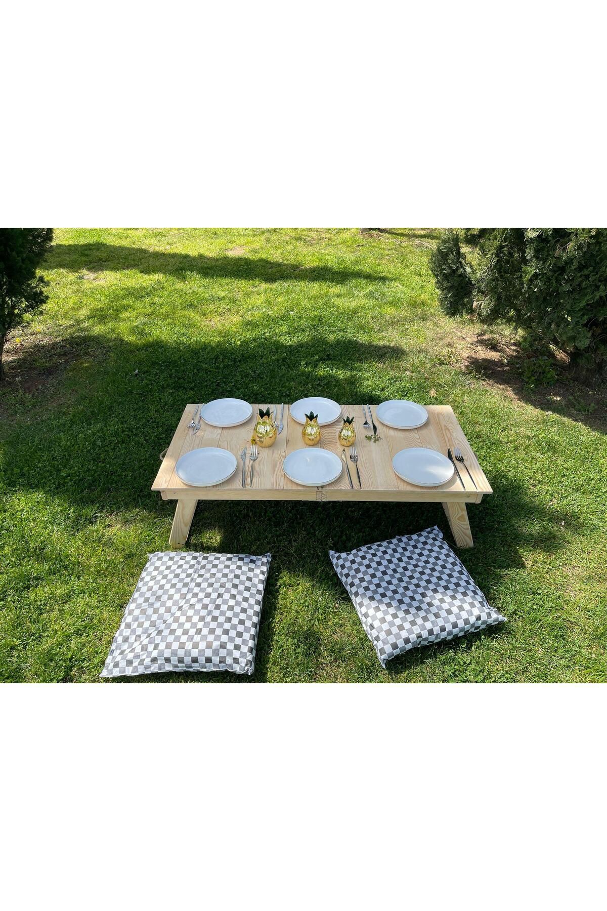 LİVİNGSTORE Kamp Balkon ve Yemek Masası Özel Tasarım Masa –2 Kademe Ayaklı–Katlanabilir–55X110 cm