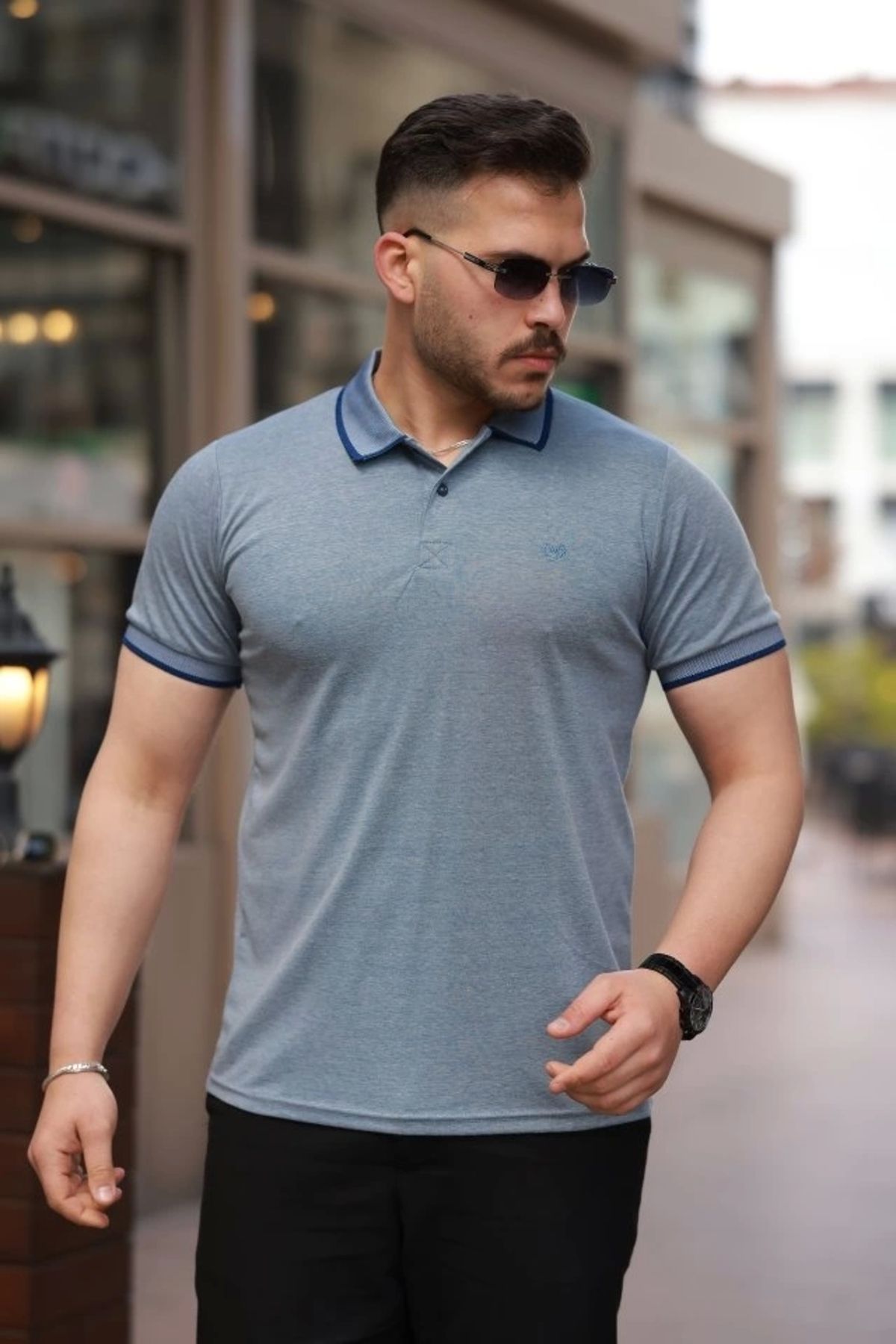 Kaplan Erkek Yakalı Kagi Kumaş Kısa Kollu T-shirt