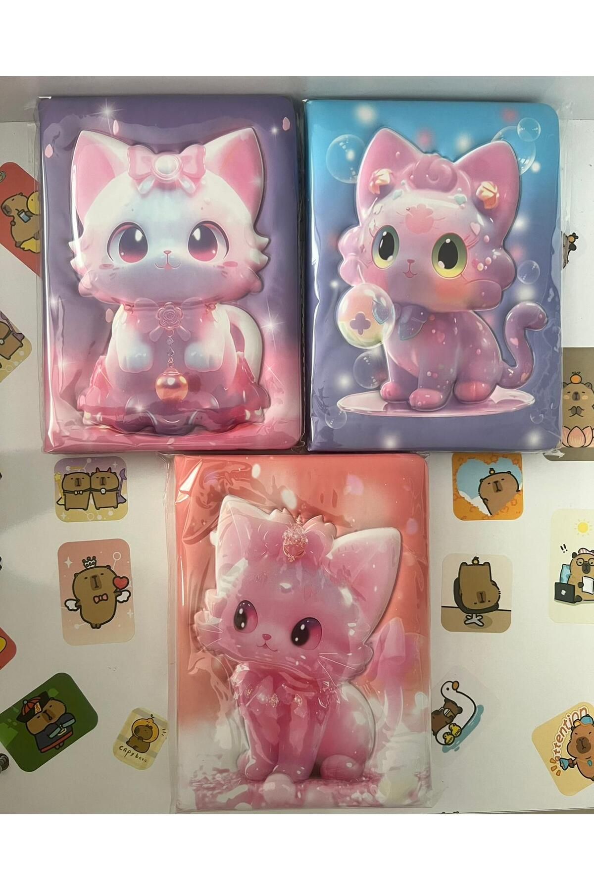 Micro 3D Kabartmalı Sevimli Kedi Defter 3 Adet
