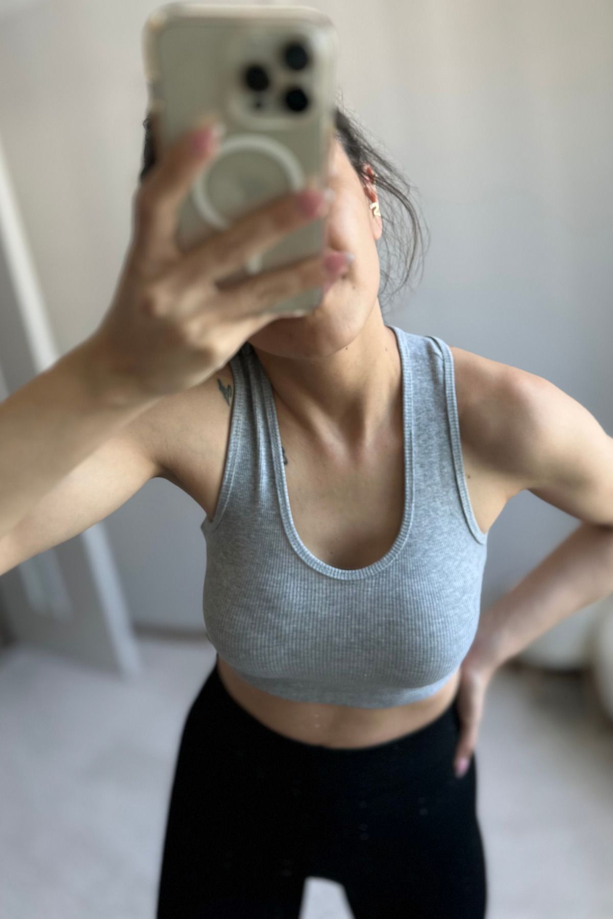 MoyStore Gri Basic Dar Kalıp Atlet Crop