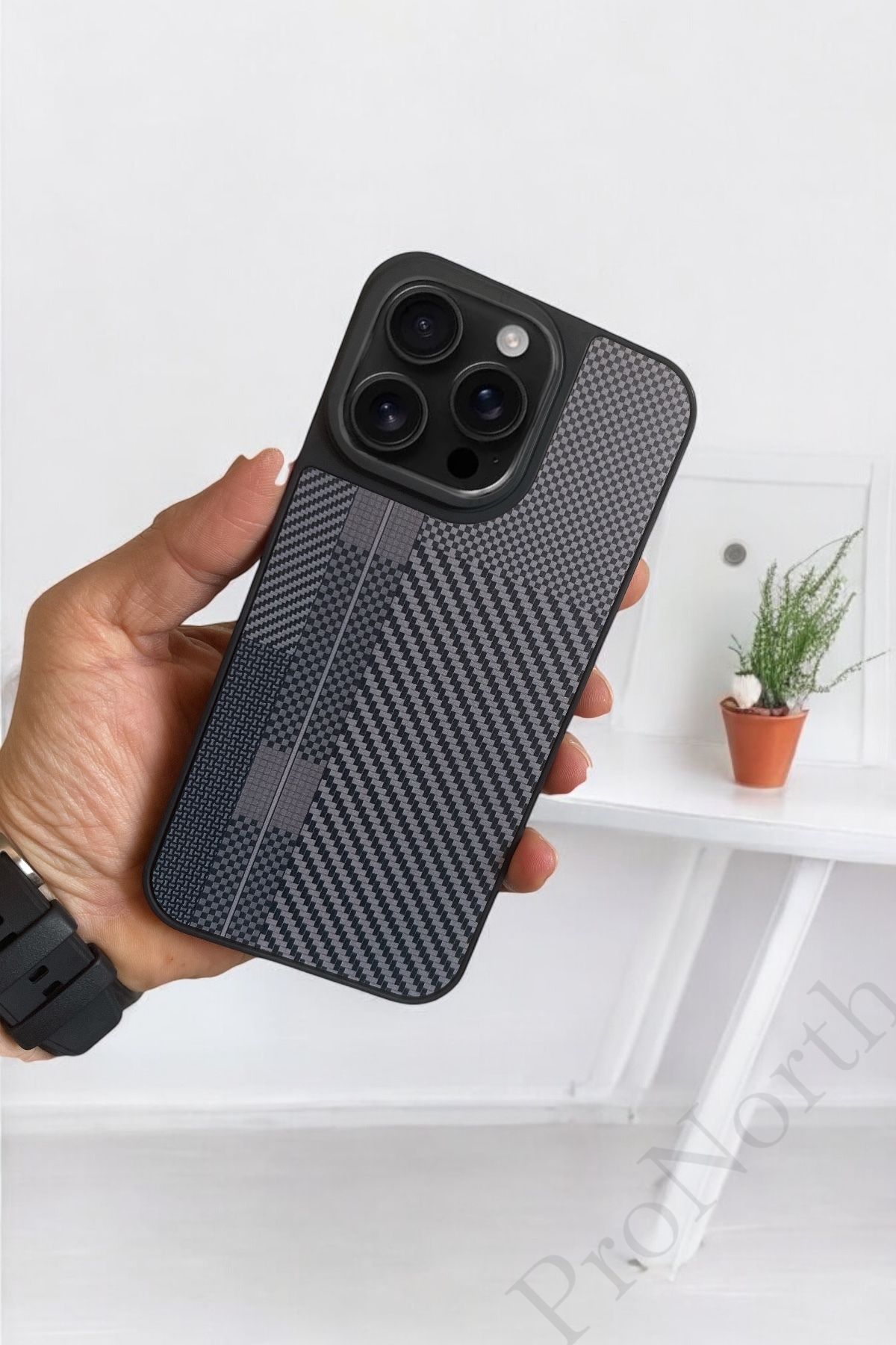 ProNorth Apple İphone 14 Pro Max Uyumlu Kılıf Karbon Görünümlü Silikon Kılıf / Kapak