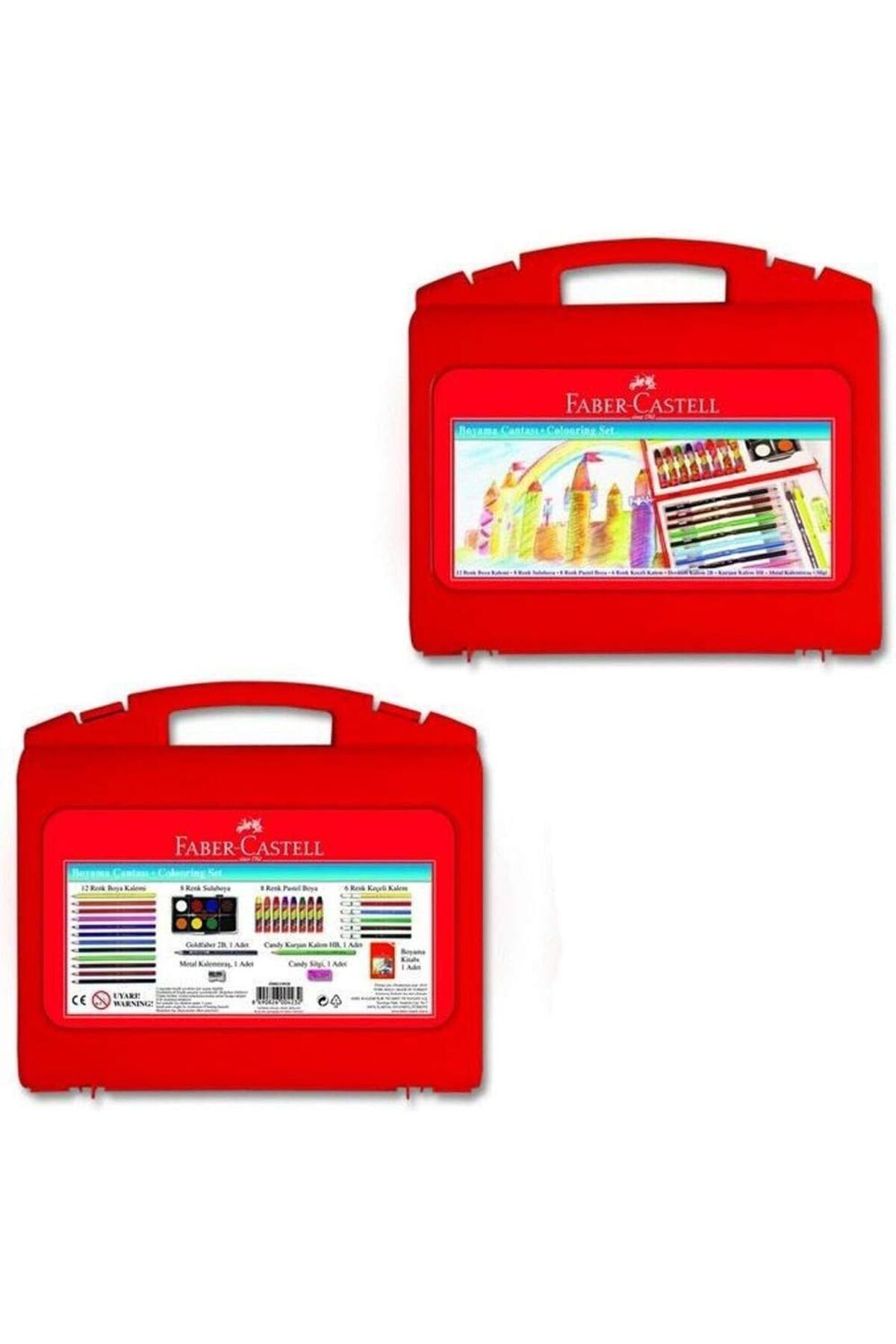 Faber Castell Boyama Çantası, 12 Renk Boya Kalemi, 8 Renk Suluboya, 8 Renk Pastel ve 6 Renk Keçeli++