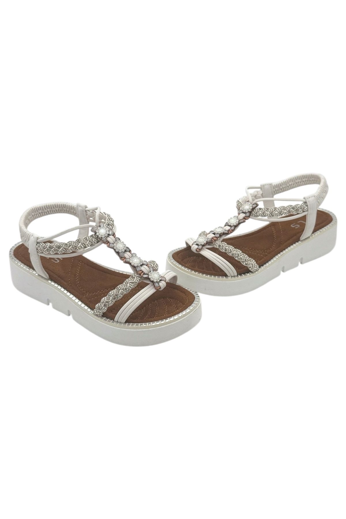 Y&D Shoes Kalın Taban Burgu Taş Detaylı Kadın Sandalet