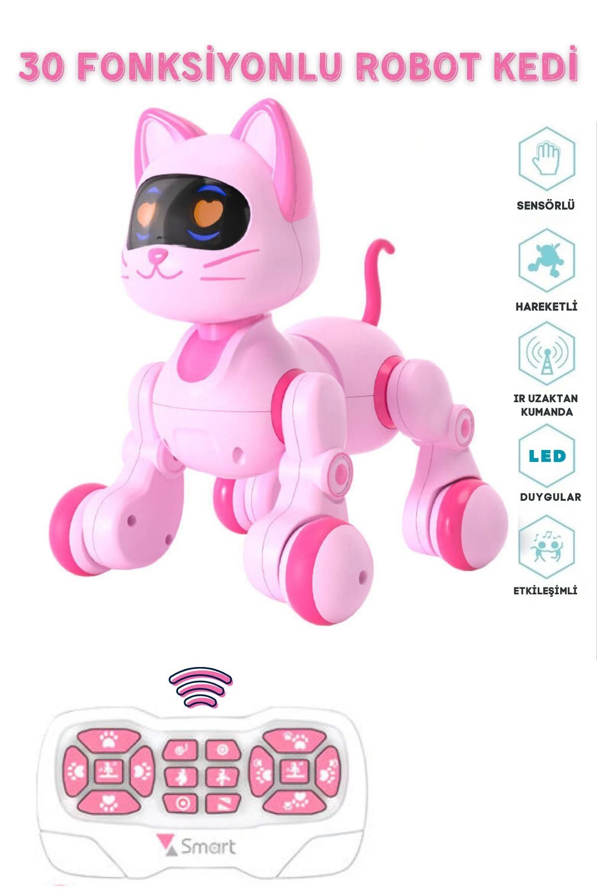 DENİZBİLİŞİM Oyuncak 30 Fonksiyonlu Uzaktan Kumandalı Şarjlı Sesli Işıklı Dokunma Algılama&Programlama Robot Ked