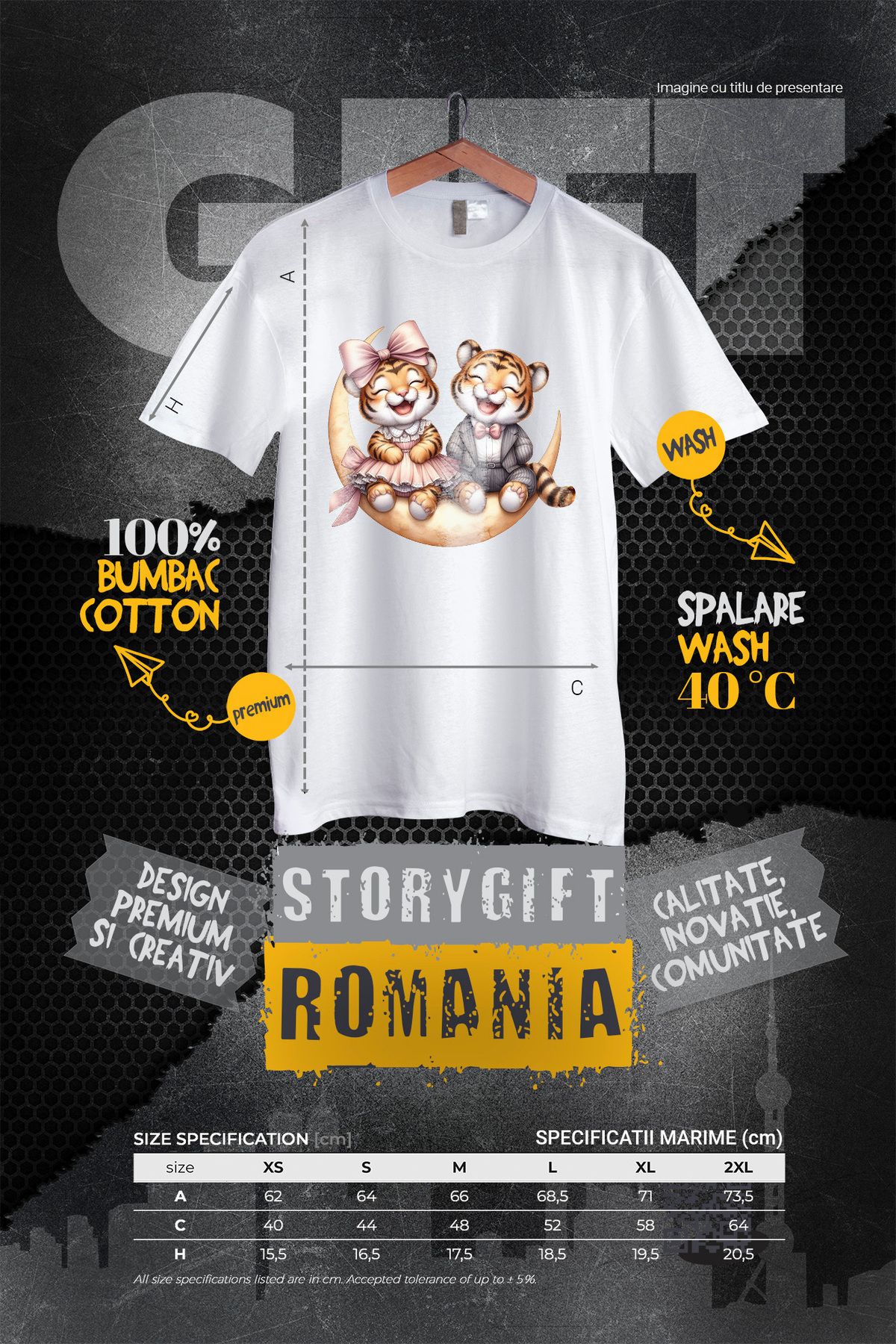StoryGift Romania-Women's T-shirt with 2 laughing tigers, illustration, having fun, friendship, affection, WHT_L 4