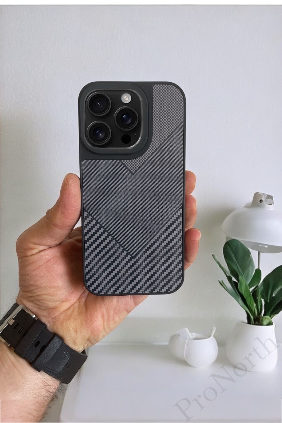 ProNorth Apple İphone 14 Pro Uyumlu Kılıf Karbon Görünümlü Silikon Kılıf / Kapak
