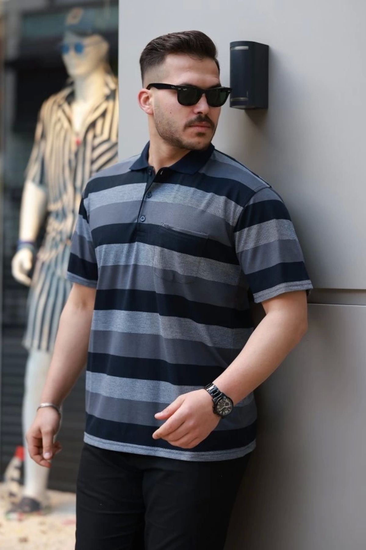 Kaplan Erkek Yakalı çok Renkli Kısa Kollu T-shirt
