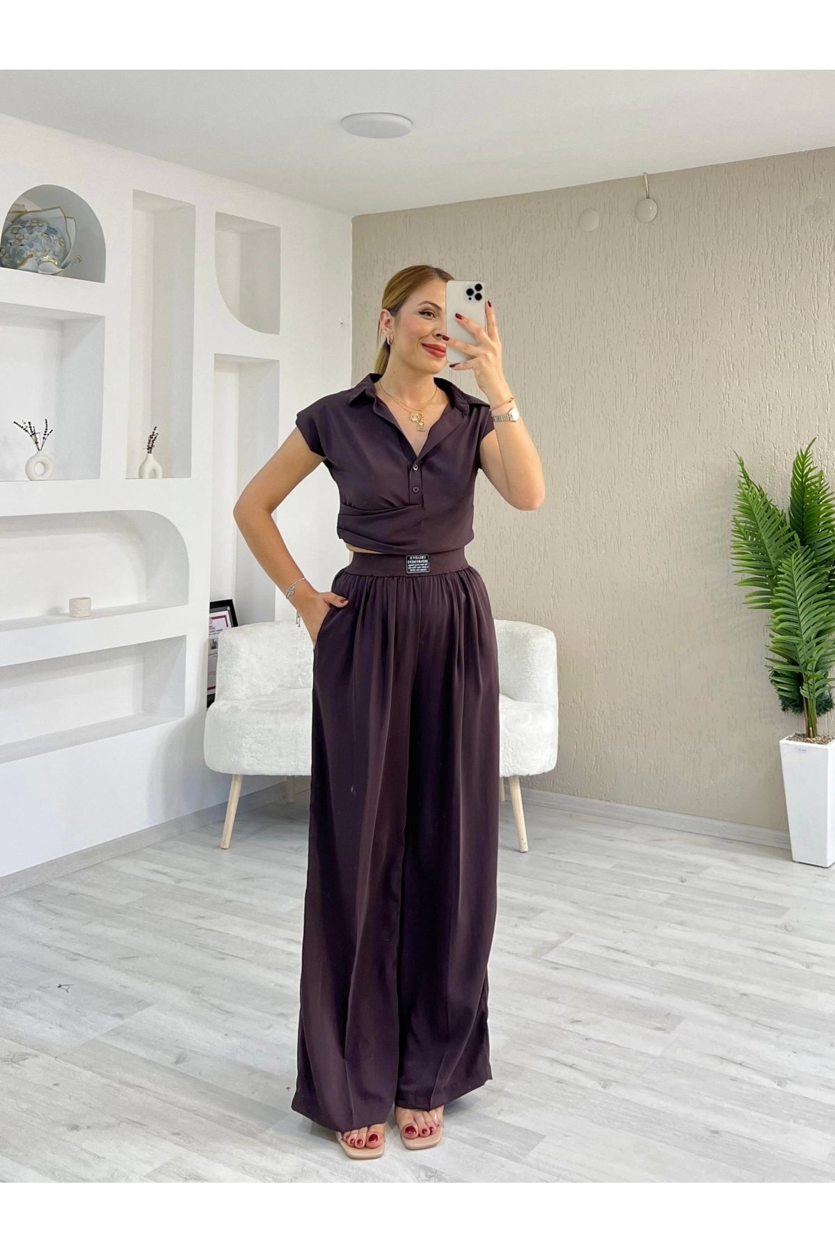 İrka Moda Polo Yakalı Tasarım Takım Mürdüm