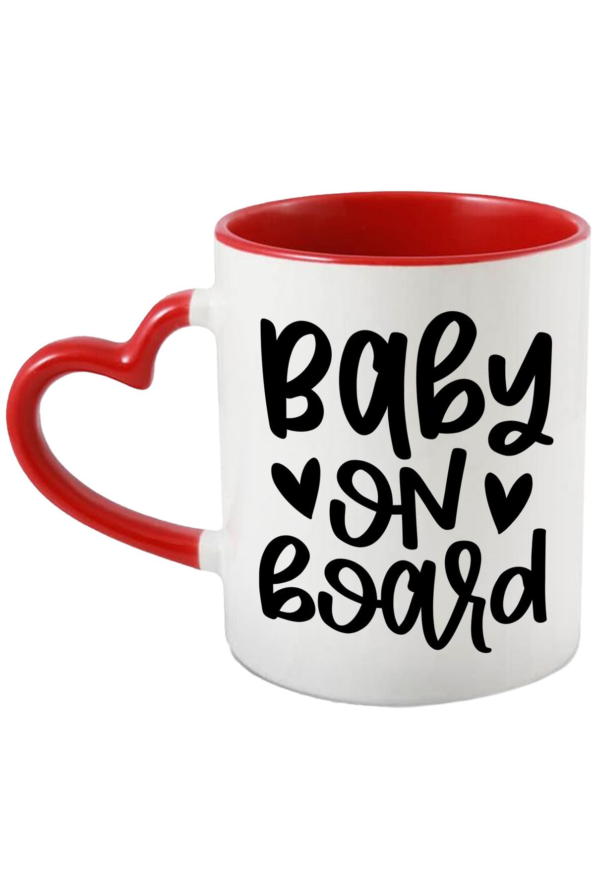StoryGift Romania Cana Cu Inimioare Si Textul "baby On Board" - Bebelus La Bord Familie Afectiune , Cu Maner Inim Stg - One Size