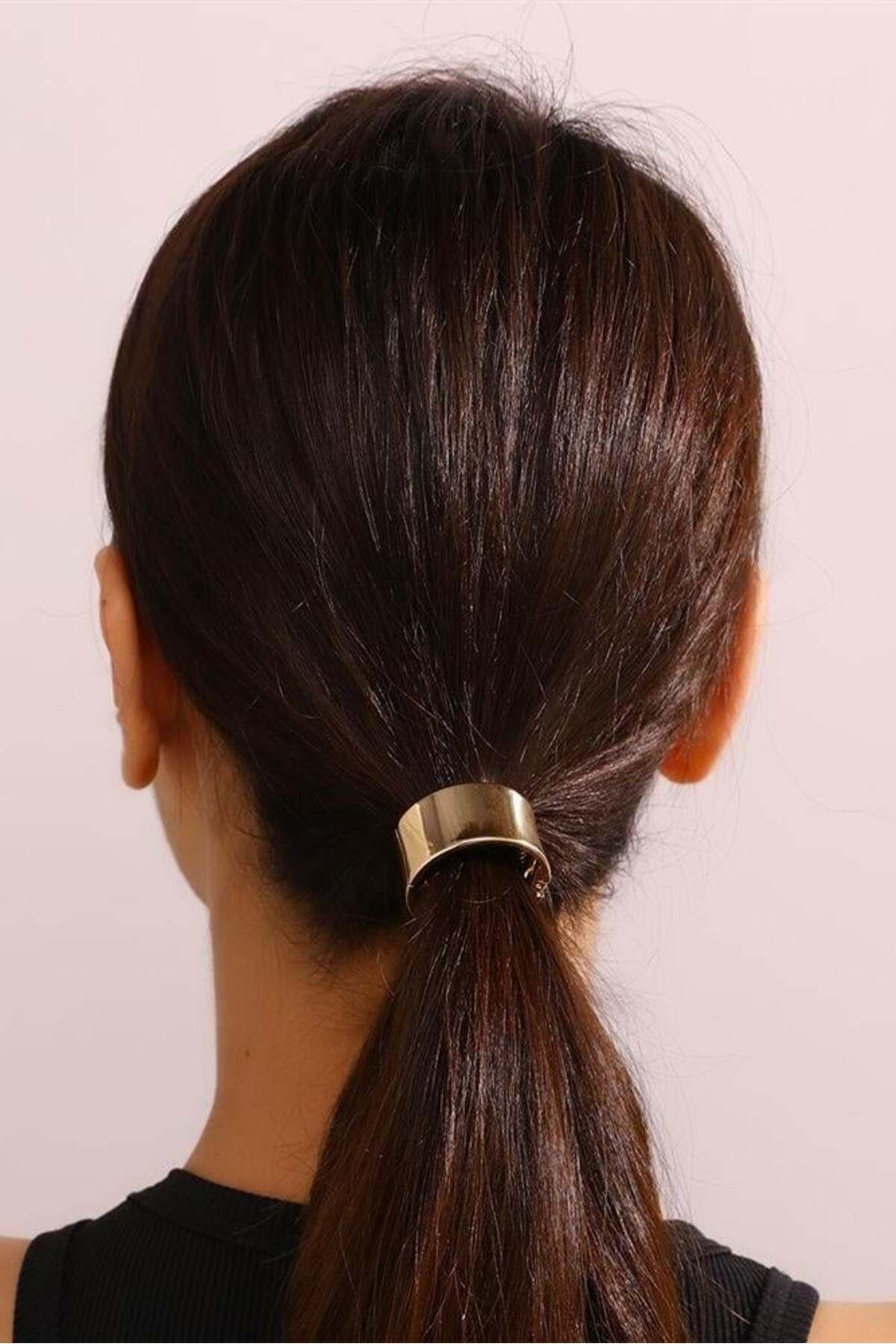 TAKIŞTIR Altın Renk Metal Lastik PonyTail Cuff Toka