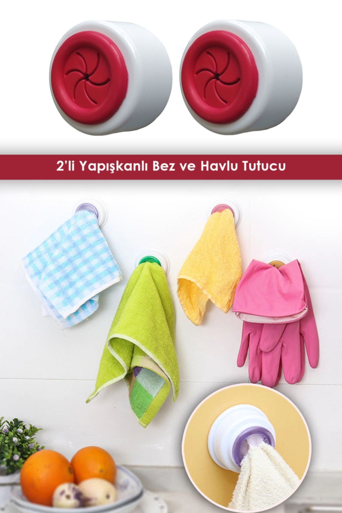 HB LİFE 2’li Silikon Yapışkanlı Havlu ve Bez Tutucu – Mutfak & Banyo Askısı, Pratik Duvar Tipi Organizer