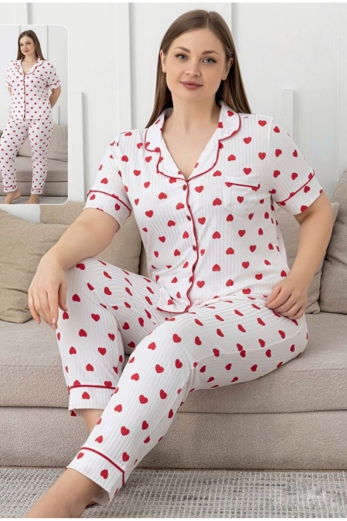 my enjoy Kadın pijama önden düğmeli battal